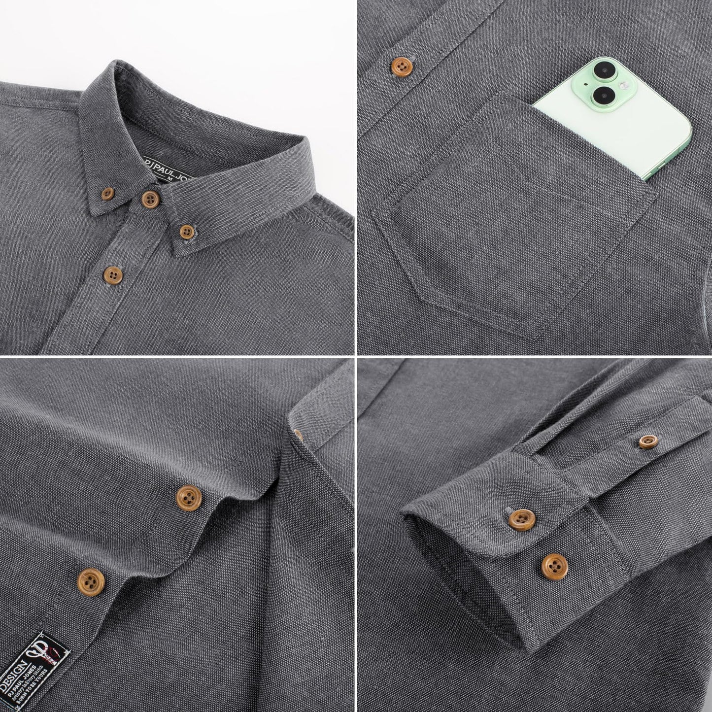 PJ PAUL JONES Mens Classic Fit Linen-Cotton Shirt Button Down Long Sleeve Casual Business Shirts