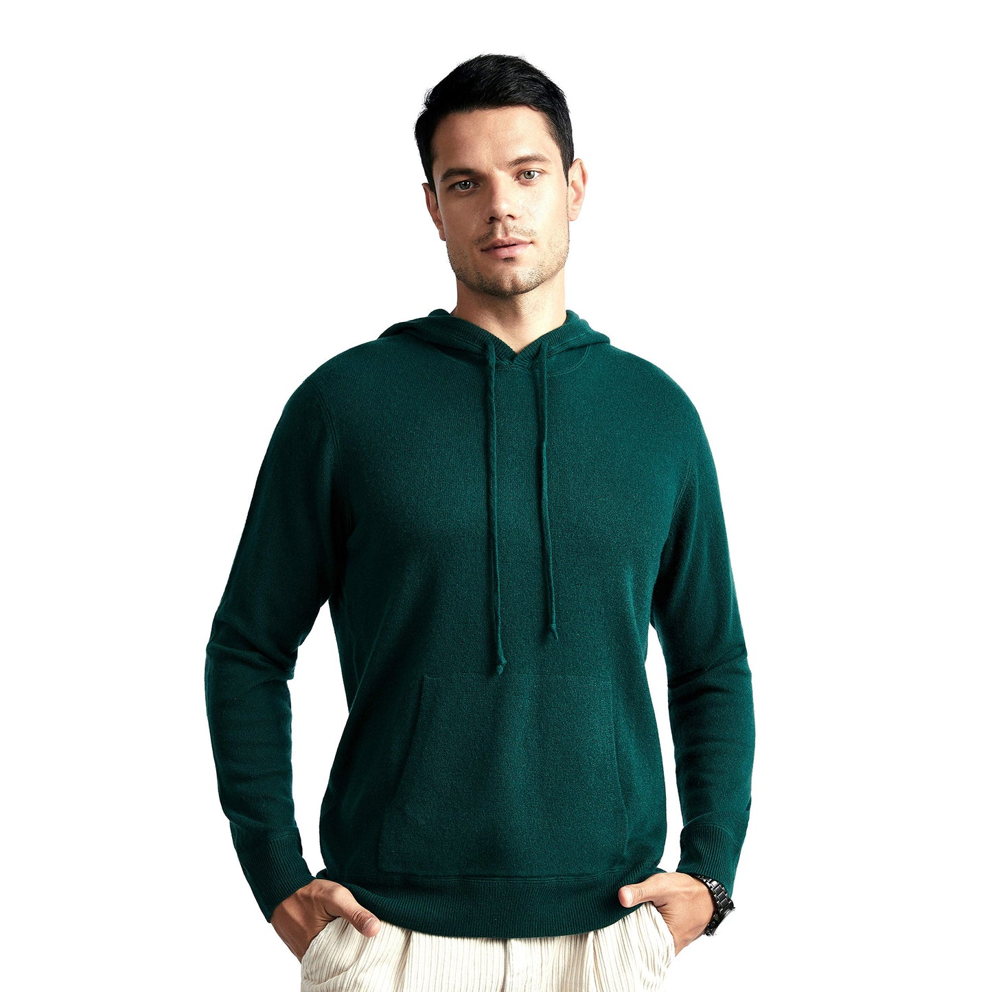 BEYOND FASHION Men's Sweater Pocket Hoodie Pullover - 100% Pure Cashmere