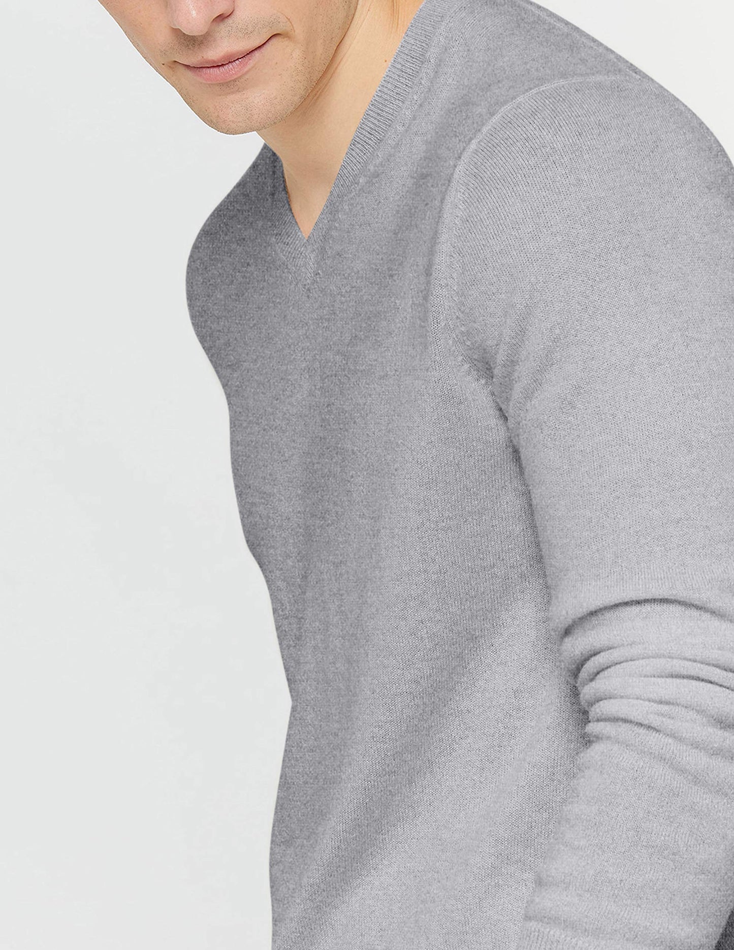 State Cashmere Men's Essential V-Neck Sweater 100% Pure Cashmere Classic Long Sleeve Pullover