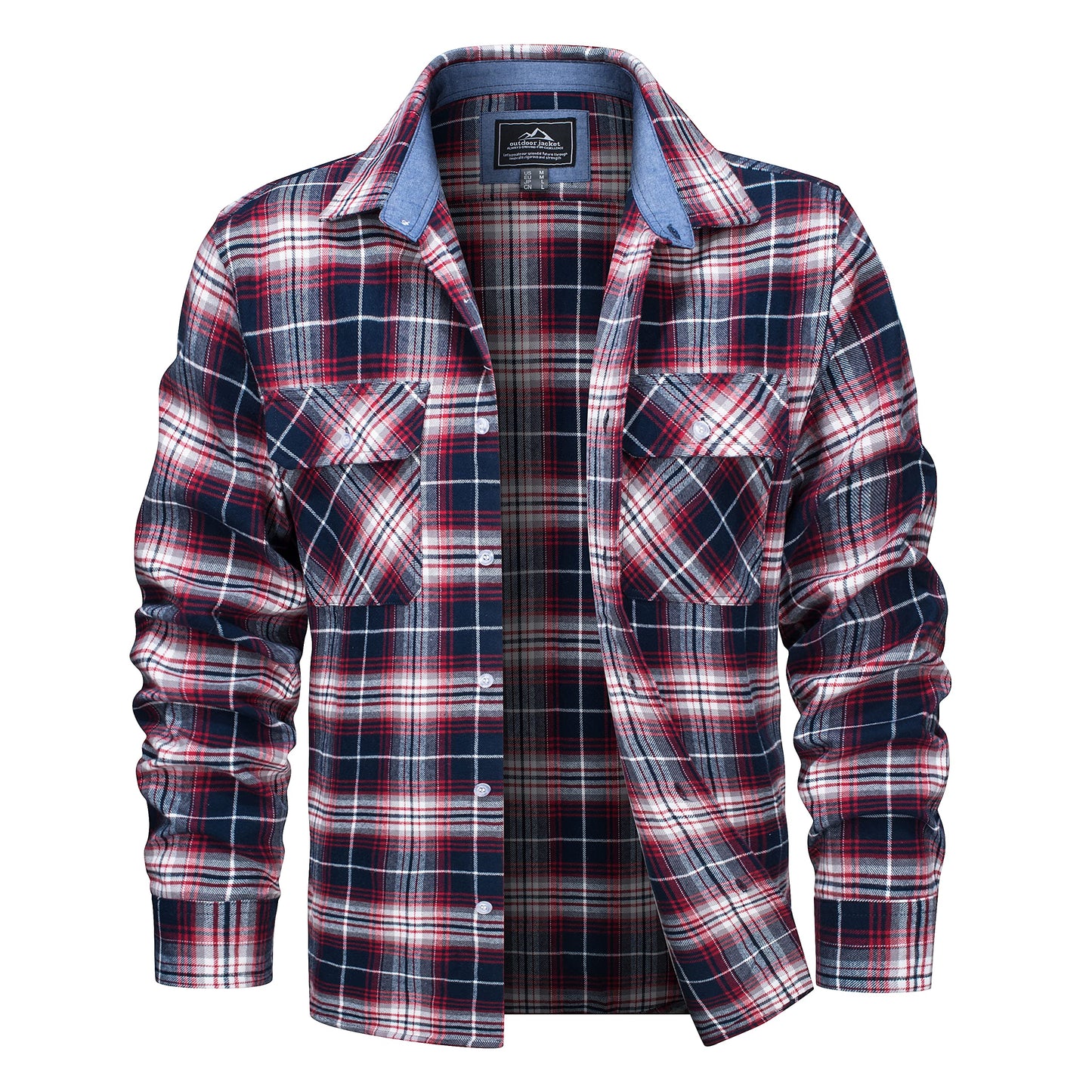 MAGCOMSEN Men's Flannel Shirts Cotton Long Sleeve Plaid Shirt Casual Fashion Button Up Shirts Jackets with 2 Pockets