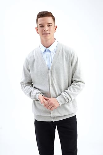 QUALFORT Men's 100% Cotton Cardigan Sweater Casual V-Neck Button Down Knitted Outerwear with Pockets Fall Fashion 2025