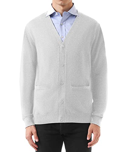 QUALFORT Men's 100% Cotton Cardigan Sweater Casual V-Neck Button Down Knitted Outerwear with Pockets Fall Fashion 2025