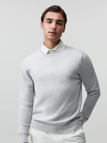 Pure BCI Cotton Lightweight Sweater for Men Crewneck T-Shirts Casual Long Sleeve Knit Pullover Fall Spring