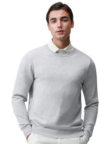 Pure BCI Cotton Lightweight Sweater for Men Crewneck T-Shirts Casual Long Sleeve Knit Pullover Fall Spring