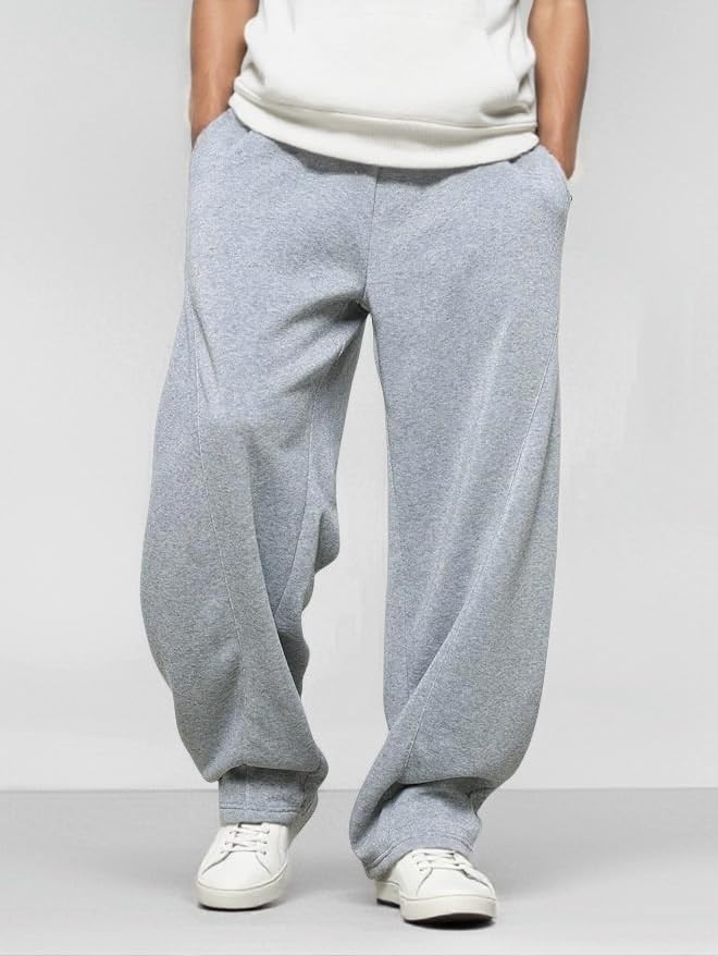 Men’s Baggy Sweatpants with Elastic Drawstring Waist, Wide-Leg Casual Loose Cotton Joggers with Deep Pockets