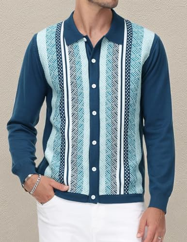 PJ PAUL JONES Men‘s Button Down Polo Shirts Striped Knitted Cardigan Sweaters