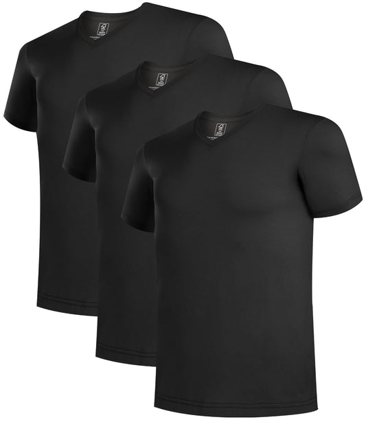 BAMBOO COOL Men’s Undershirts Slim Fit V-Neck/Crewneck, Moisture-Wicking T-Shirts Soft Stretch White Tees for Men, 3 Pack