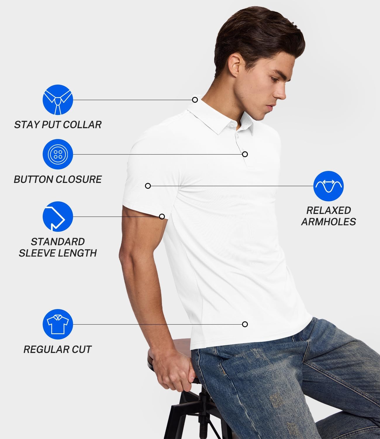 BAMBOO COOL Men's Polo Shirts Slim Fit Moisture Wicking Golf Shirts Performance Short Sleeve for Men