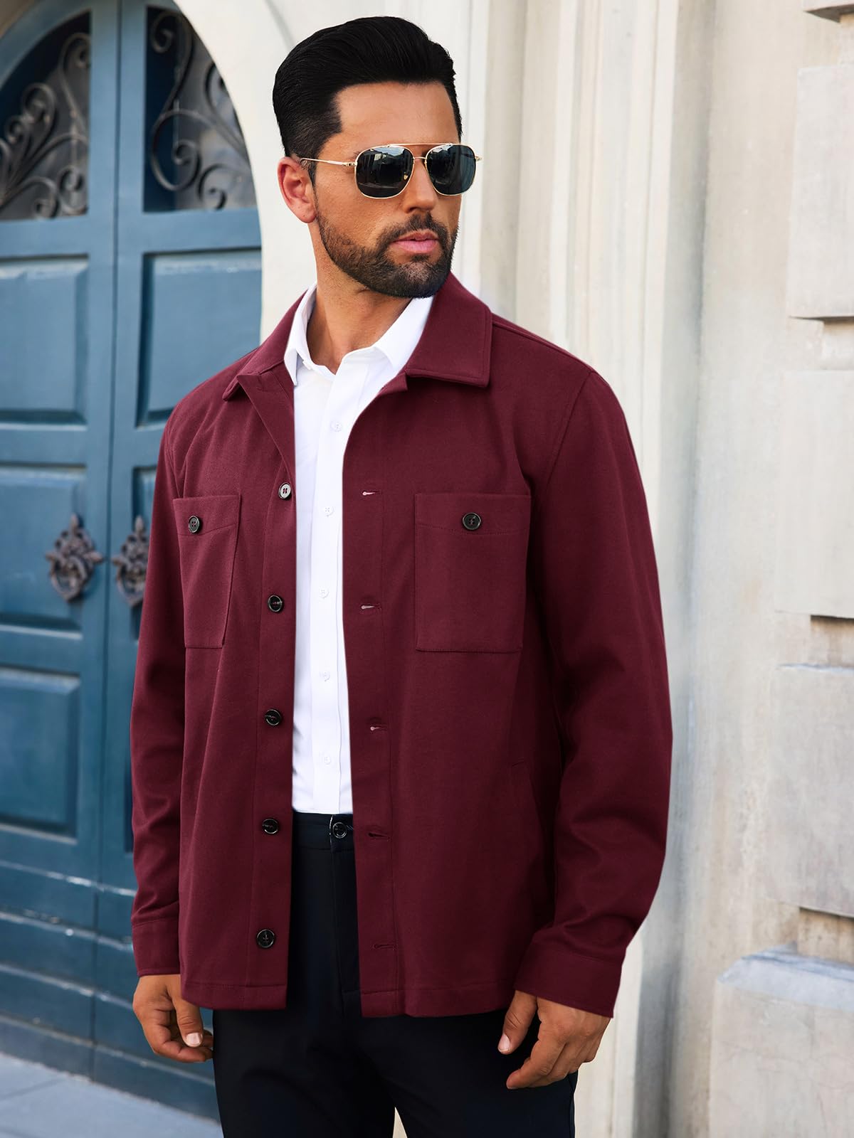 Runcati Mens Lightweight Shirt Jacket Button Down Long Sleeve Shacket Casual Fall Warm Work Stylish Jackets with Pocket