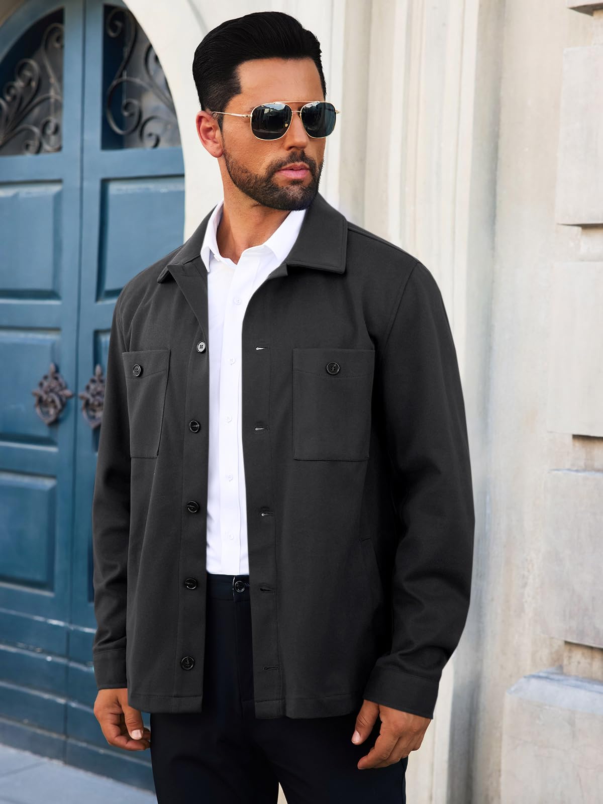 Runcati Mens Lightweight Shirt Jacket Button Down Long Sleeve Shacket Casual Fall Warm Work Stylish Jackets with Pocket