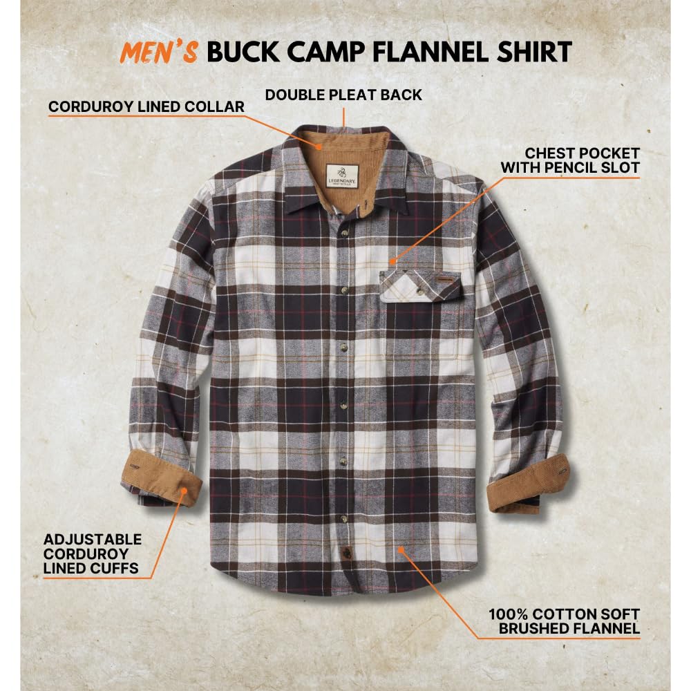 Legendary Whitetails mens Flannel Shirt Long Sleeve Button Down 100% Cotton