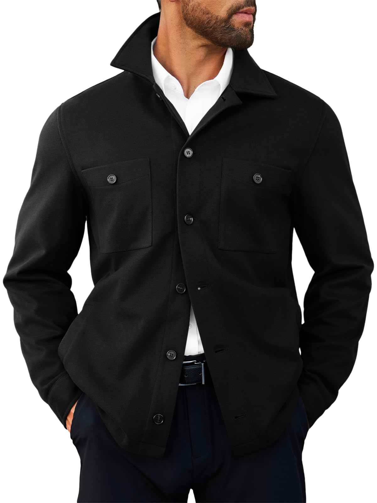 Runcati Mens Lightweight Shirt Jacket Button Down Long Sleeve Shacket Casual Fall Warm Work Stylish Jackets with Pocket