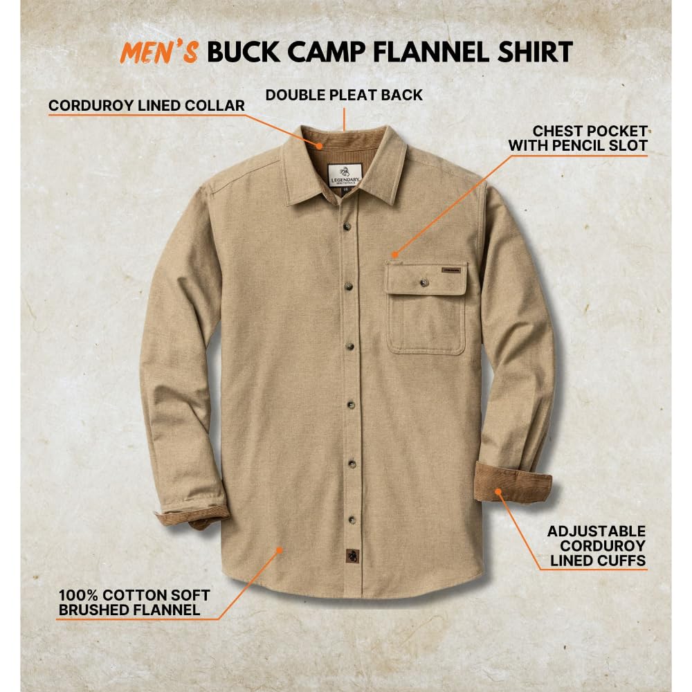 Legendary Whitetails mens Flannel Shirt Long Sleeve Button Down 100% Cotton