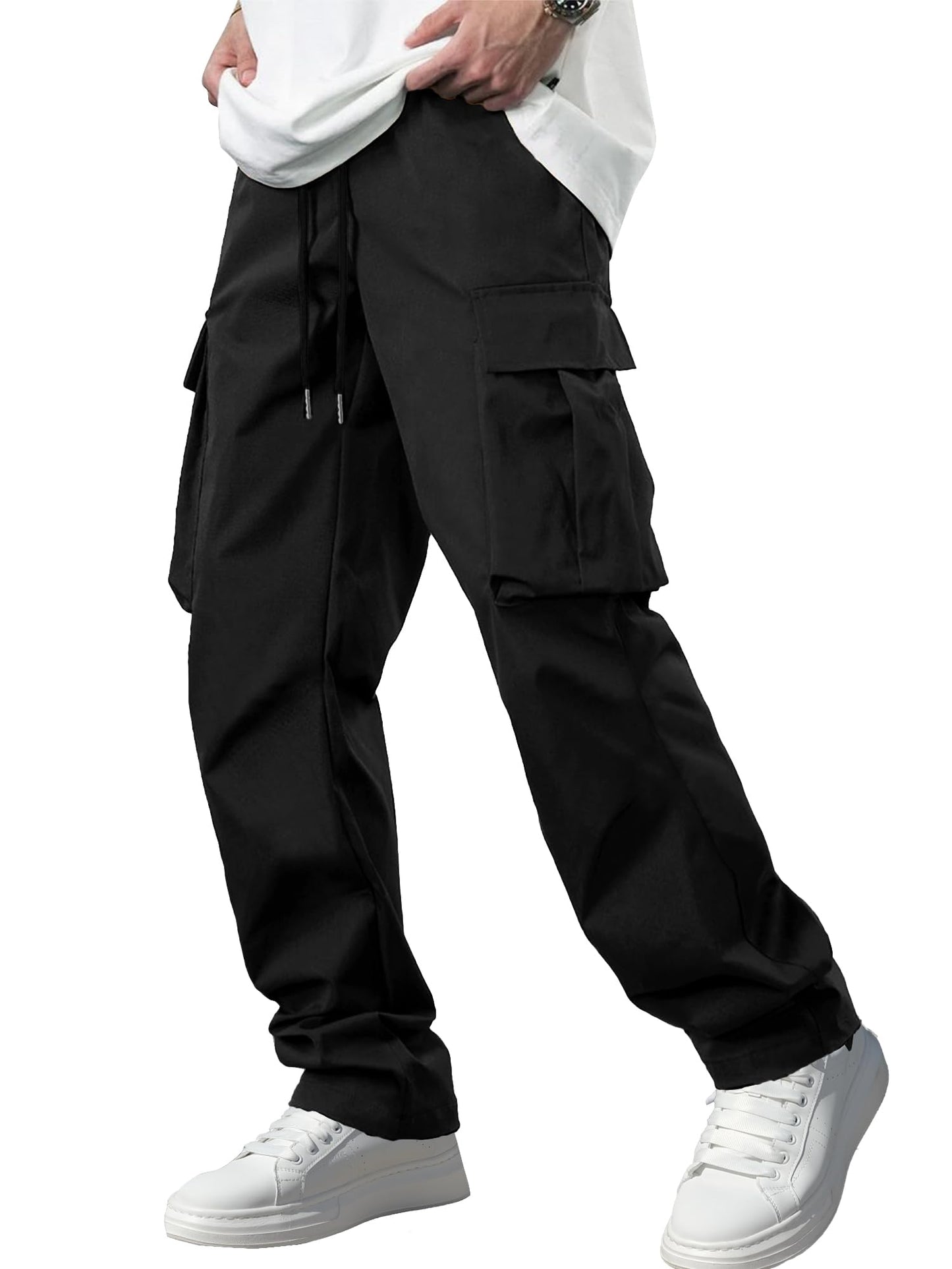 Comdecevis Men's Casual Cargo Pants Workout Joggers Stretch Sweatpants Hiking Drawstring Tactical Pants with Multi Pockets