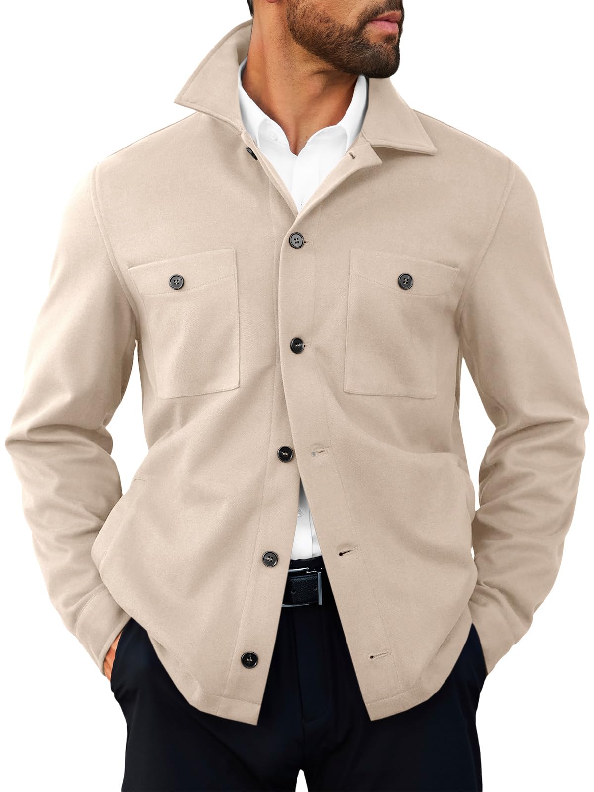 Runcati Mens Lightweight Shirt Jacket Button Down Long Sleeve Shacket Casual Fall Warm Work Stylish Jackets with Pocket
