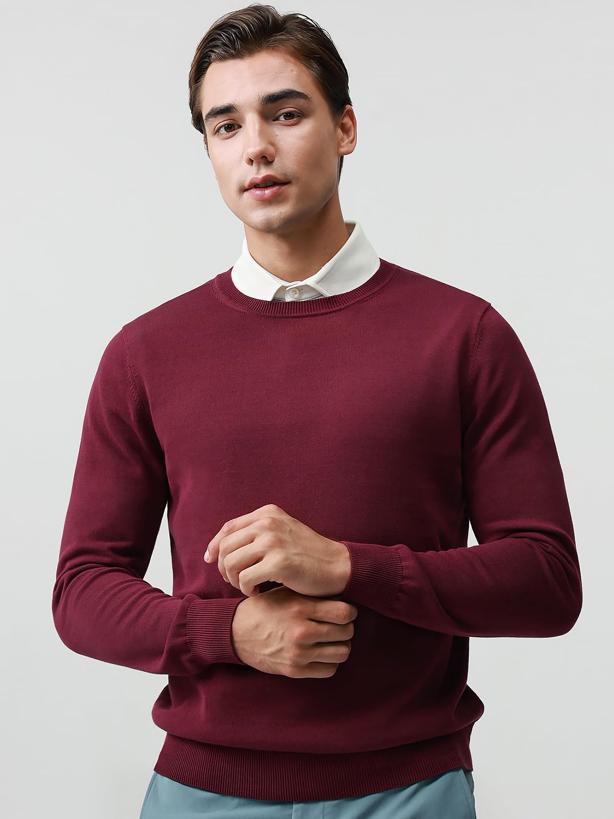 Pure BCI Cotton Lightweight Sweater for Men Crewneck T-Shirts Casual Long Sleeve Knit Pullover Fall Spring