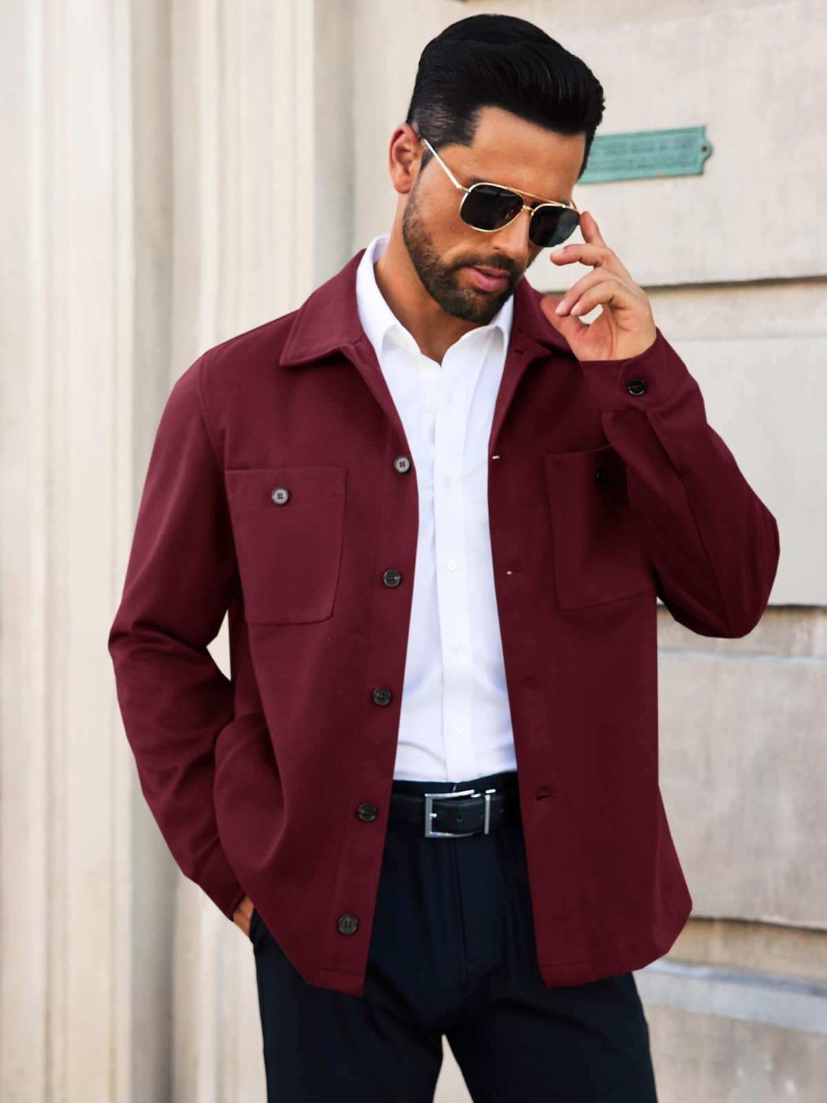 Runcati Mens Lightweight Shirt Jacket Button Down Long Sleeve Shacket Casual Fall Warm Work Stylish Jackets with Pocket