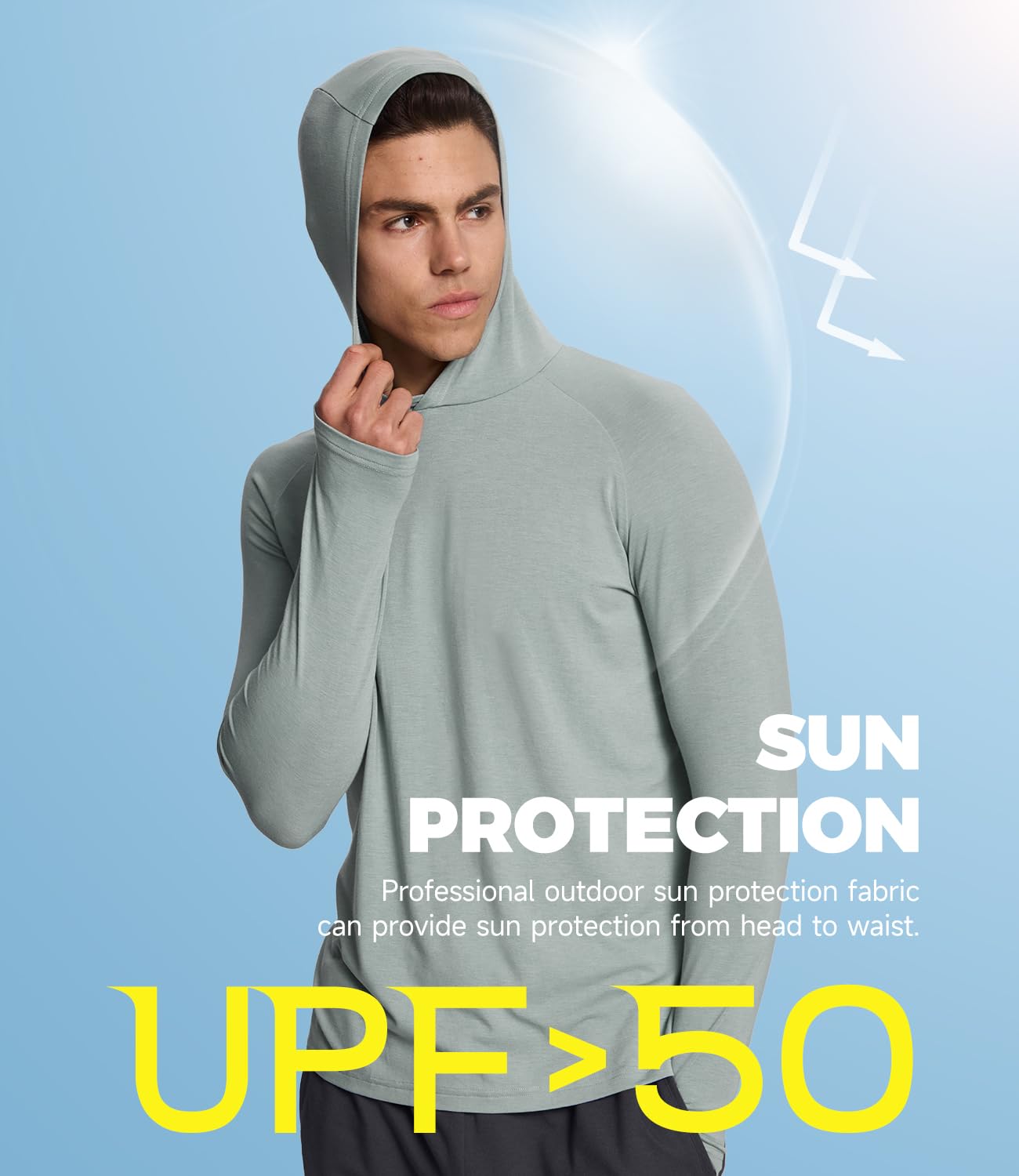 BAMBOO COOL Men's UPF 50+ Athletic Sun Protection Hoodies Long Sleeve SPF Fishing Thumbhole Shirts Hooded Soft Lightweight