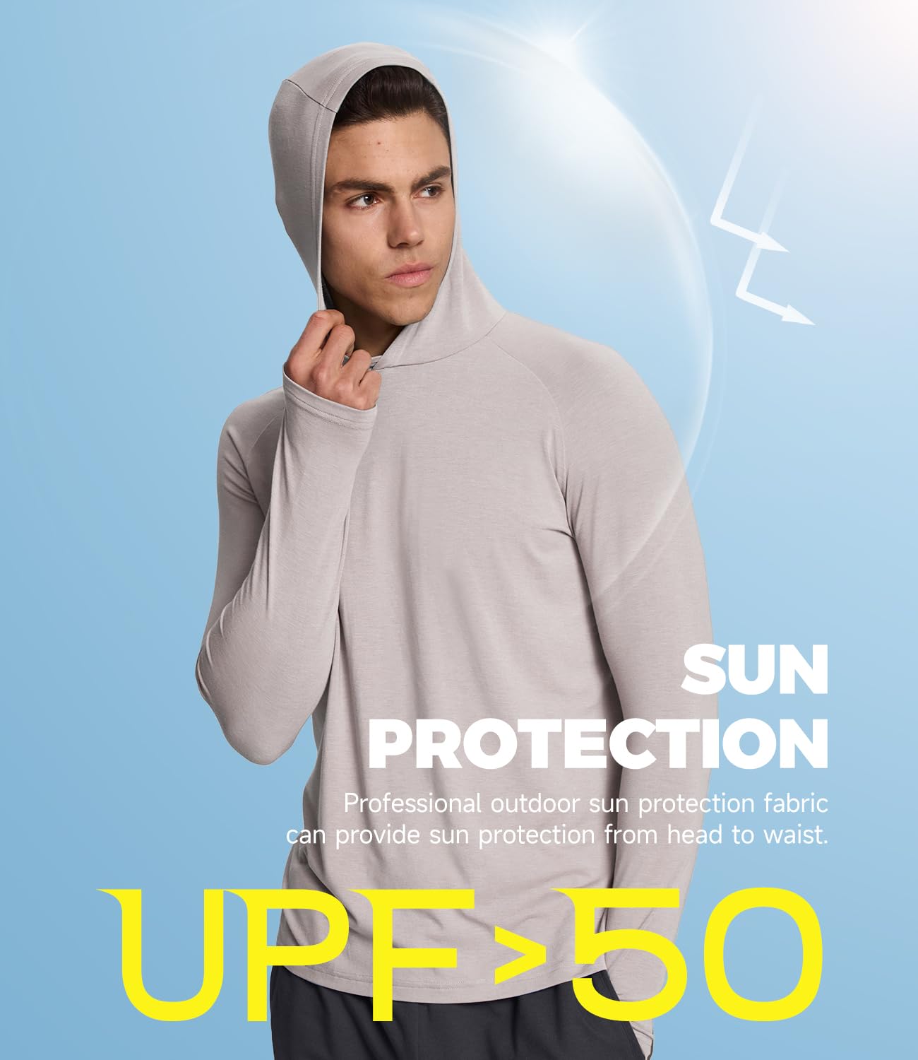 BAMBOO COOL Men's UPF 50+ Athletic Sun Protection Hoodies Long Sleeve SPF Fishing Thumbhole Shirts Hooded Soft Lightweight