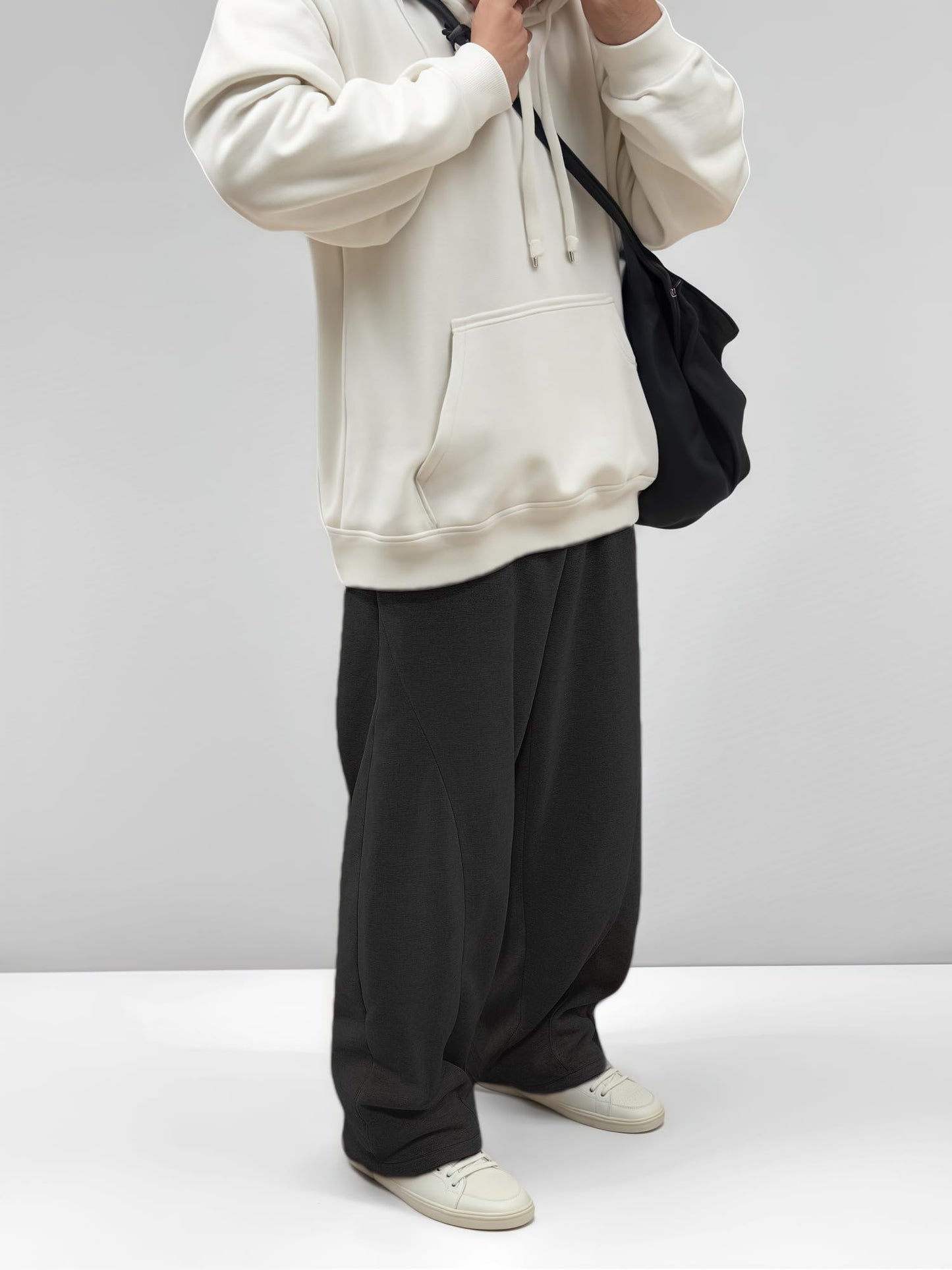Men’s Baggy Sweatpants with Elastic Drawstring Waist, Wide-Leg Casual Loose Cotton Joggers with Deep Pockets