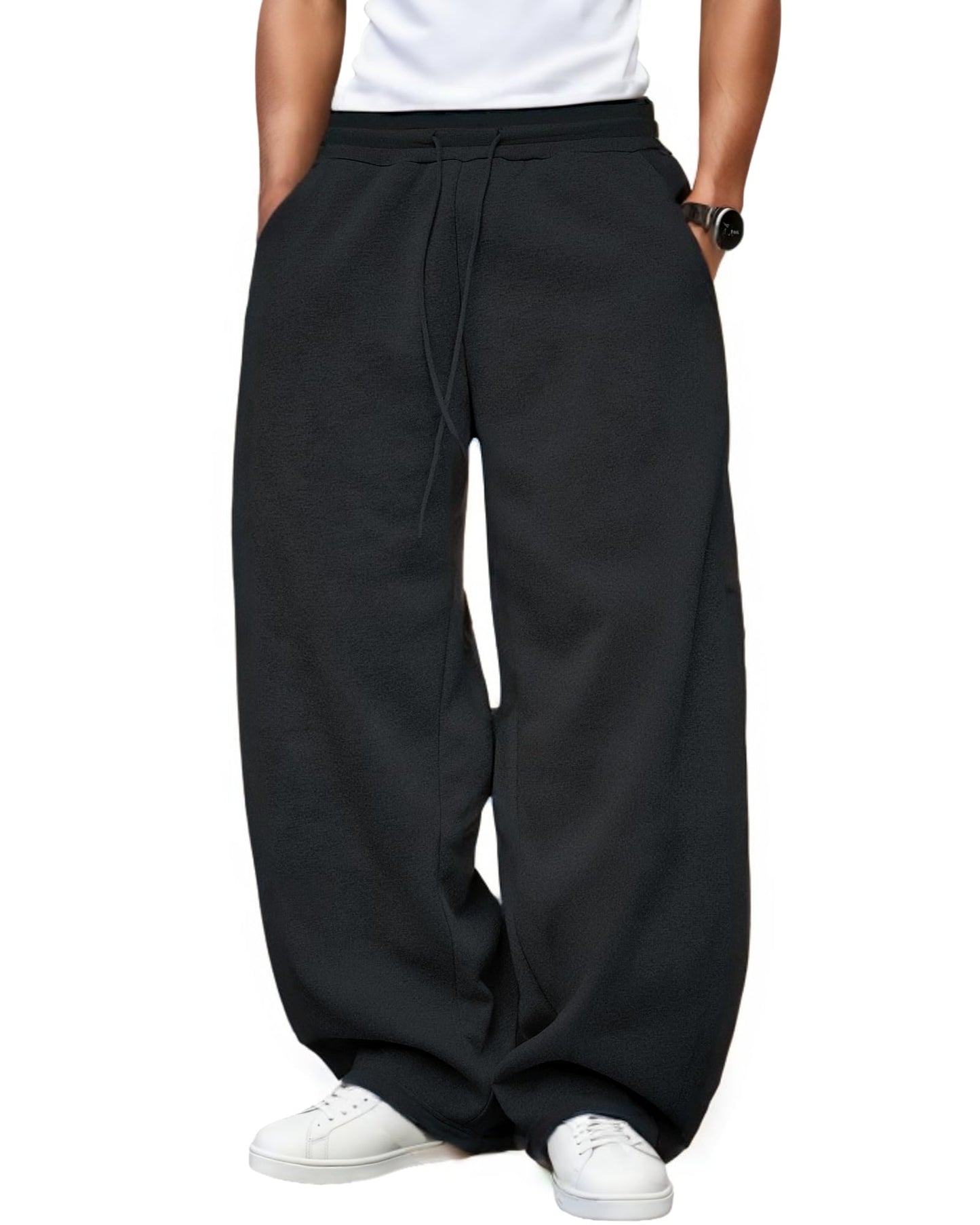 Men’s Baggy Sweatpants Wide Leg with Elastic Drawstring Waist, Casual Loose Lounge Joggers with Deep Pockets Fleece Comfort