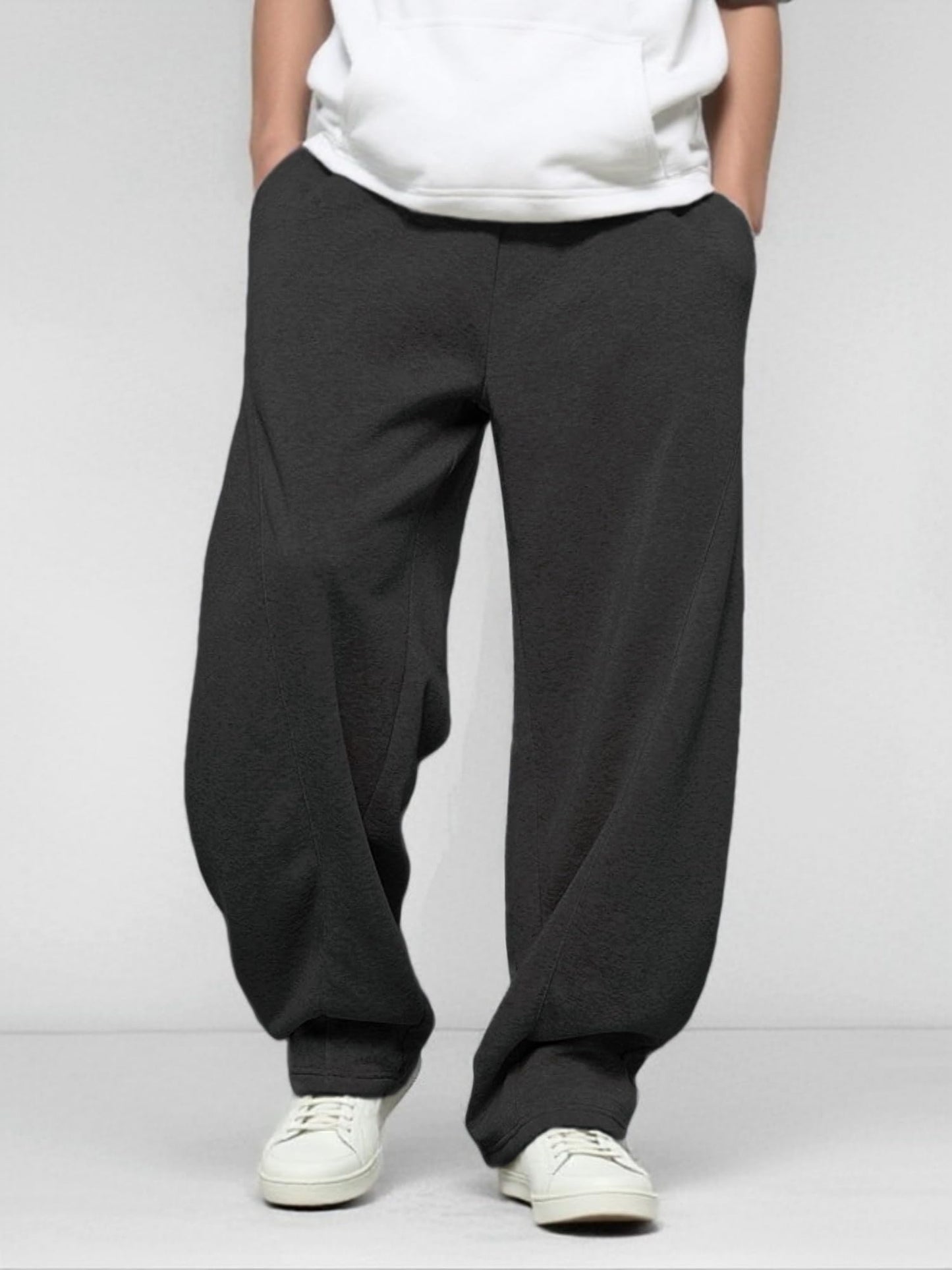 Men’s Baggy Sweatpants with Elastic Drawstring Waist, Wide-Leg Casual Loose Cotton Joggers with Deep Pockets