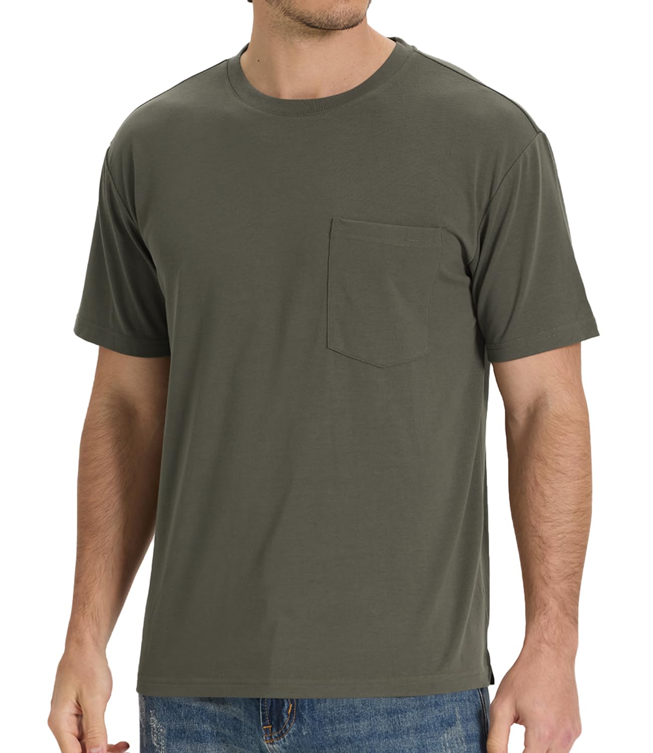 BAMBOO COOL Men's Pocket T-Shirts Heavy Weight Moisture-Wicking Tee Shirts Crewneck Short Sleeve T Shirts