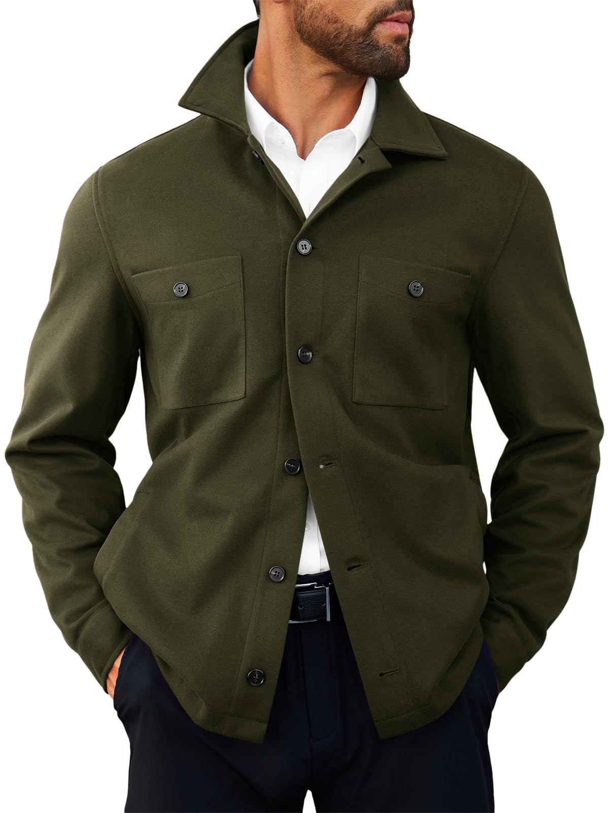 Runcati Mens Lightweight Shirt Jacket Button Down Long Sleeve Shacket Casual Fall Warm Work Stylish Jackets with Pocket