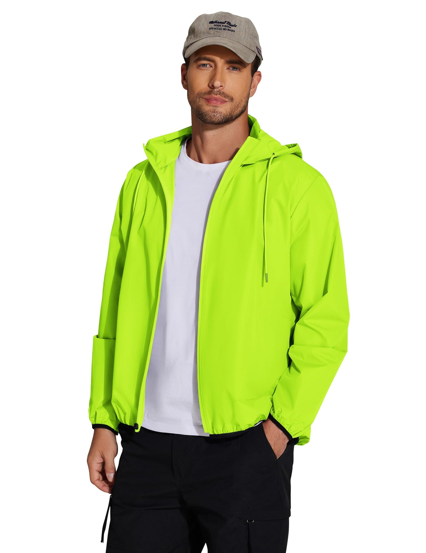 COOFANDY Men's Packable Rain Jacket Lightweight Waterproof Raincoat with Hood Travel Hiking Golf Windbreaker