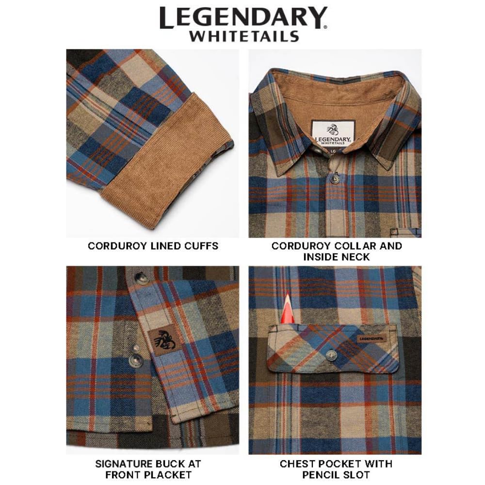 Legendary Whitetails mens Flannel Shirt Long Sleeve Button Down 100% Cotton