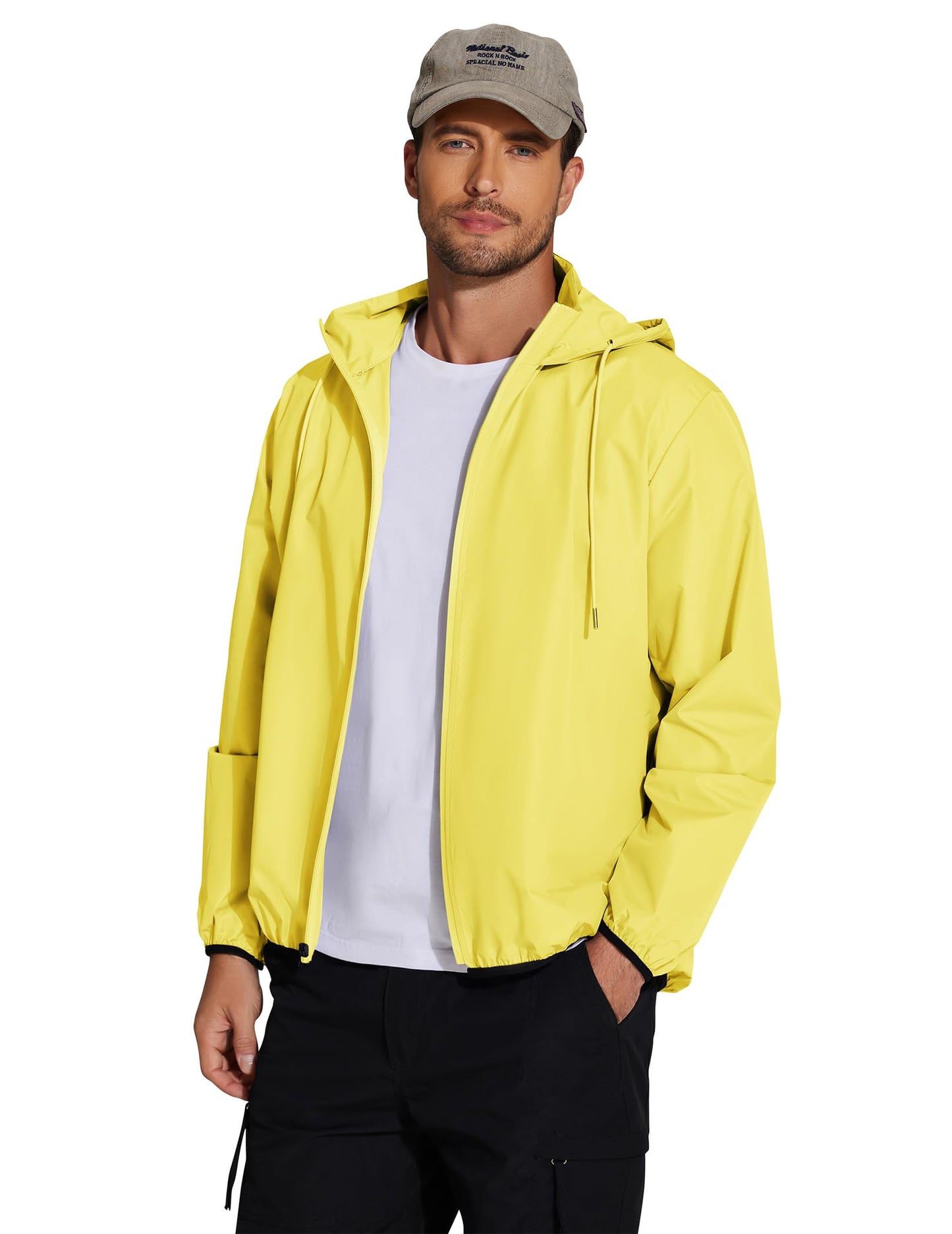 COOFANDY Men's Packable Rain Jacket Lightweight Waterproof Raincoat with Hood Travel Hiking Golf Windbreaker
