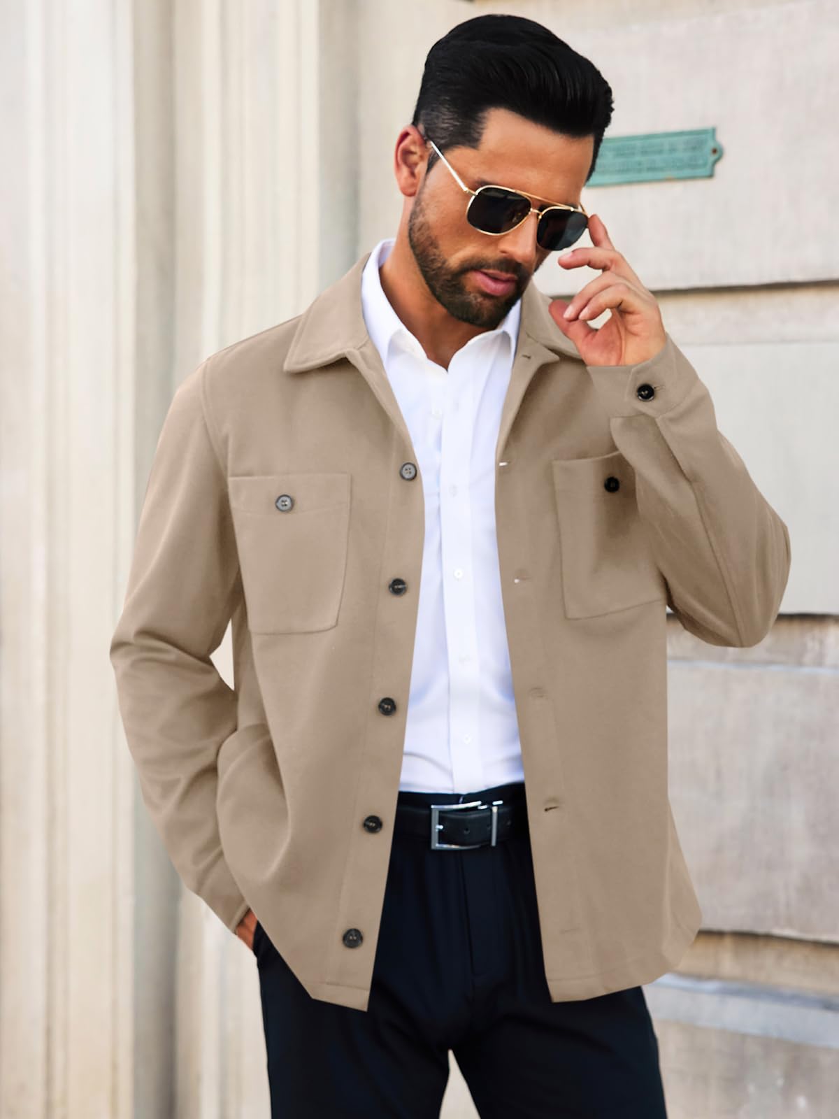 Runcati Mens Lightweight Shirt Jacket Button Down Long Sleeve Shacket Casual Fall Warm Work Stylish Jackets with Pocket