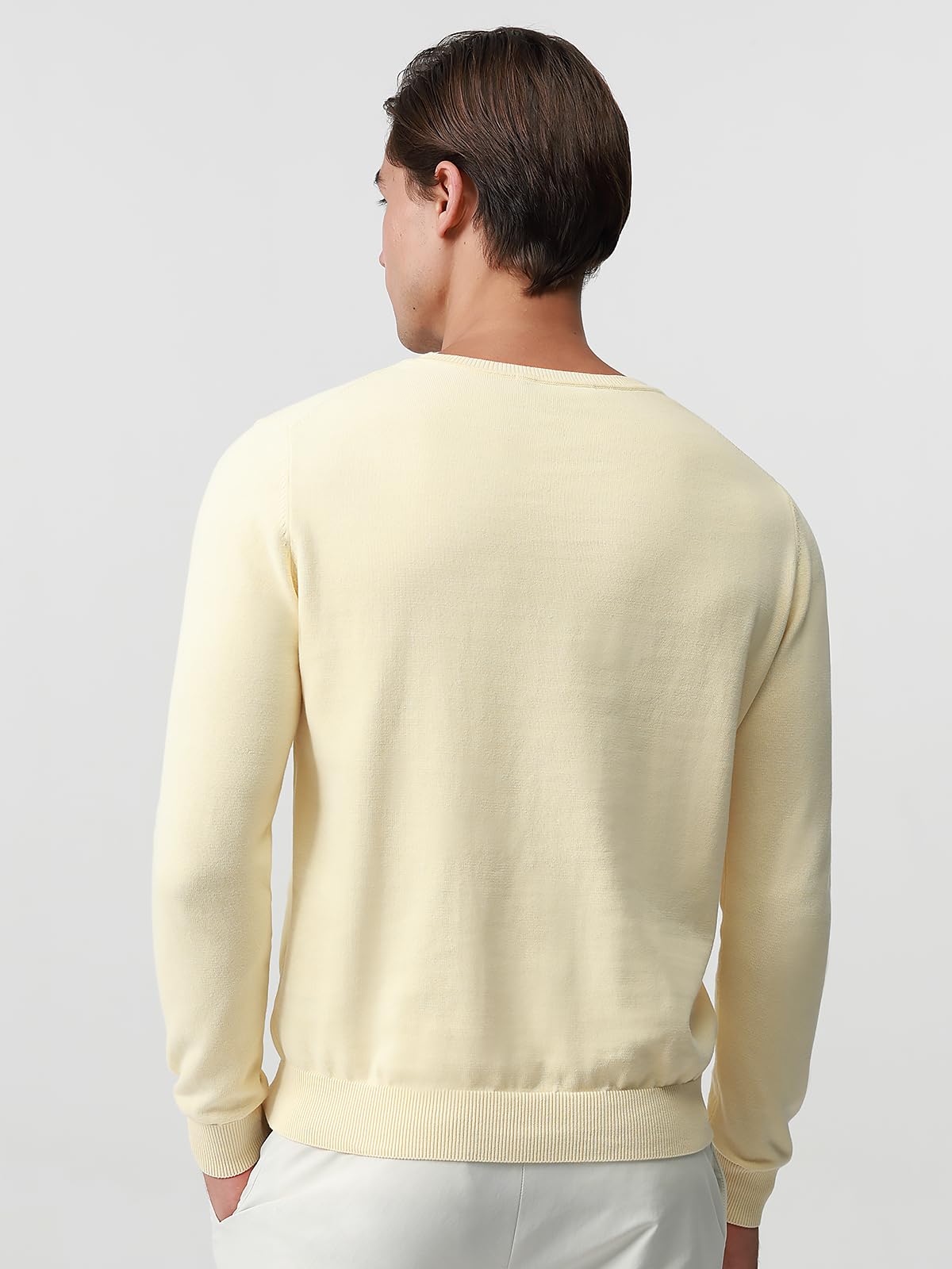 Pure BCI Cotton Lightweight Sweater for Men Crewneck T-Shirts Casual Long Sleeve Knit Pullover Fall Spring