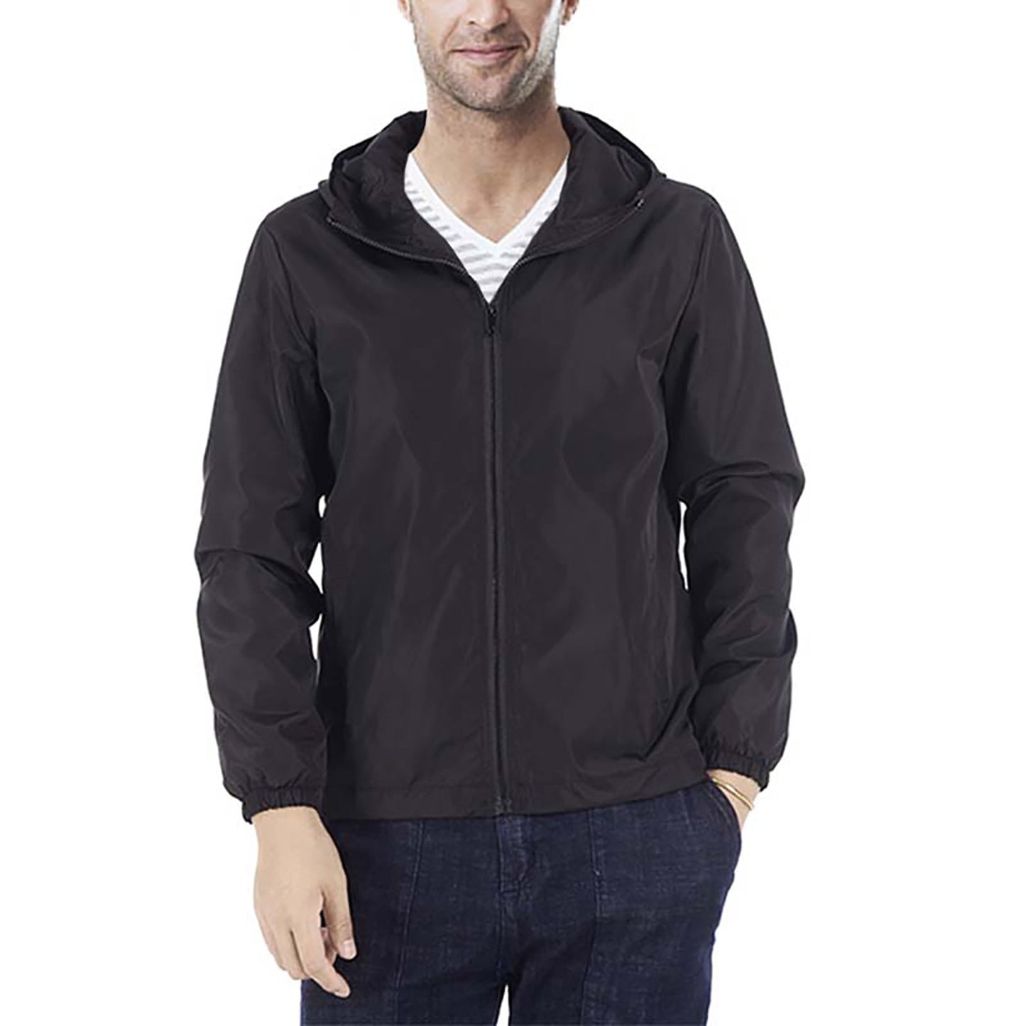 Mens Windbreaker Jackets Lightweight Hooded Zippered Jackets for Men Hiking Cycling Sportswear