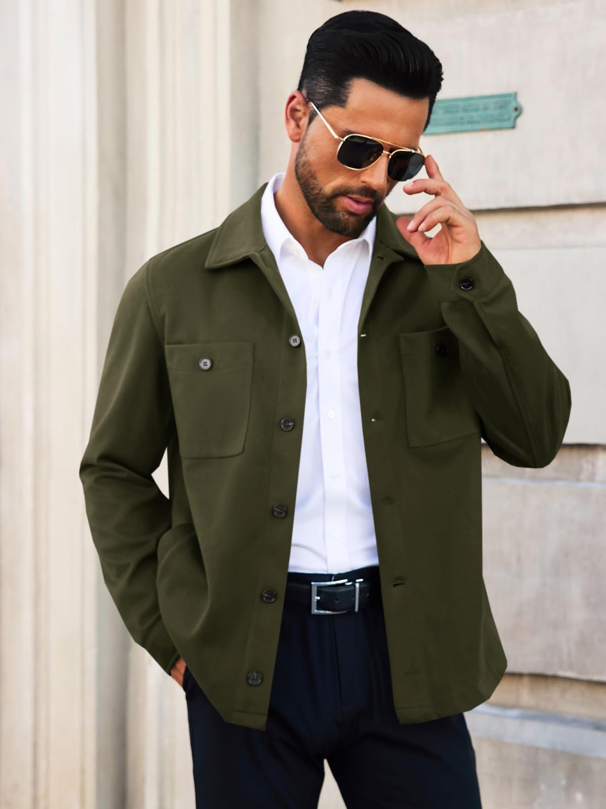 Runcati Mens Lightweight Shirt Jacket Button Down Long Sleeve Shacket Casual Fall Warm Work Stylish Jackets with Pocket