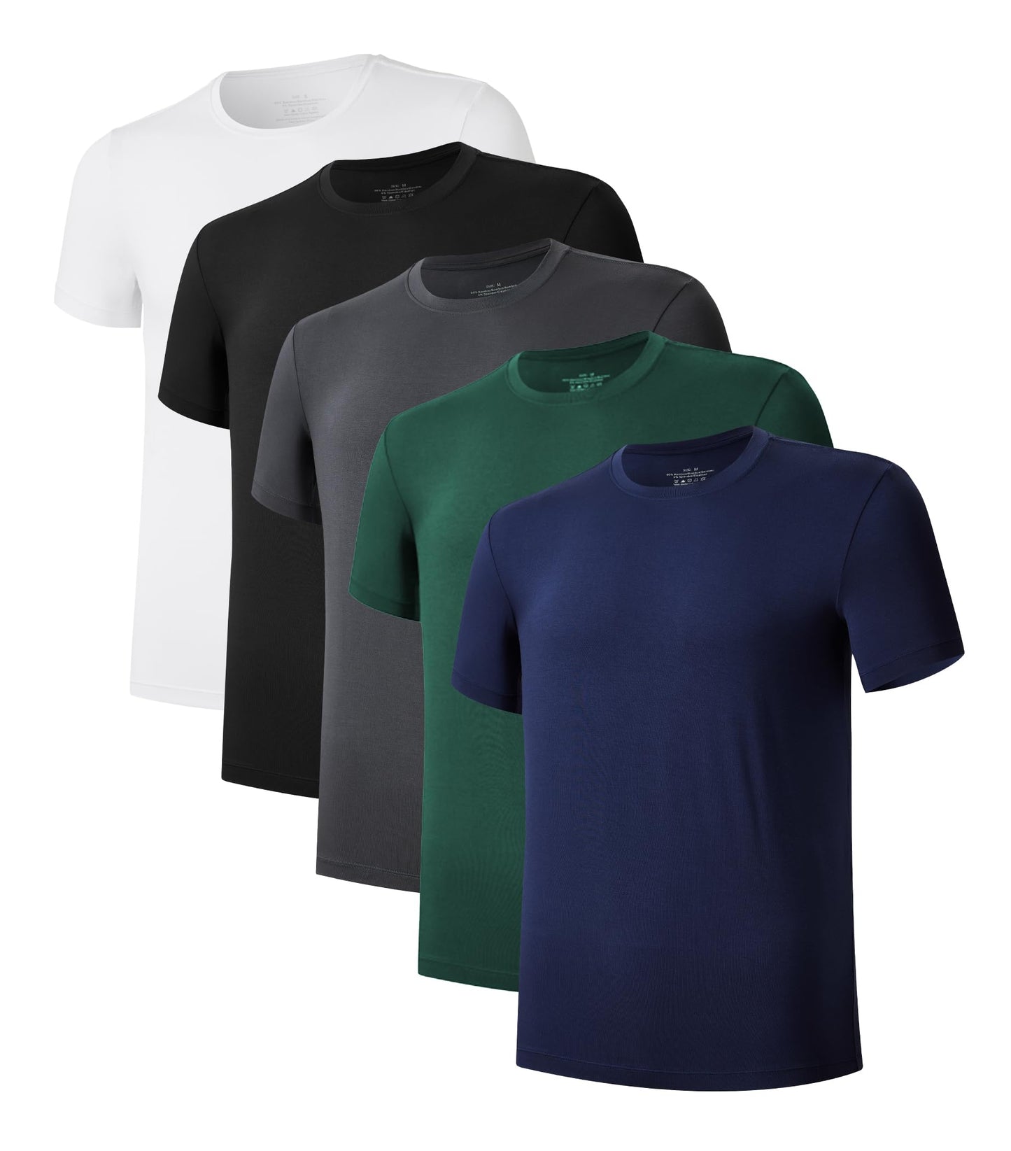 COLORFULLEAF Men's Undershirts Bamboo Rayon Short Sleeve Crewneck/V-Neck Tees Slim-fit T-Shirts 3 or 5 Pack