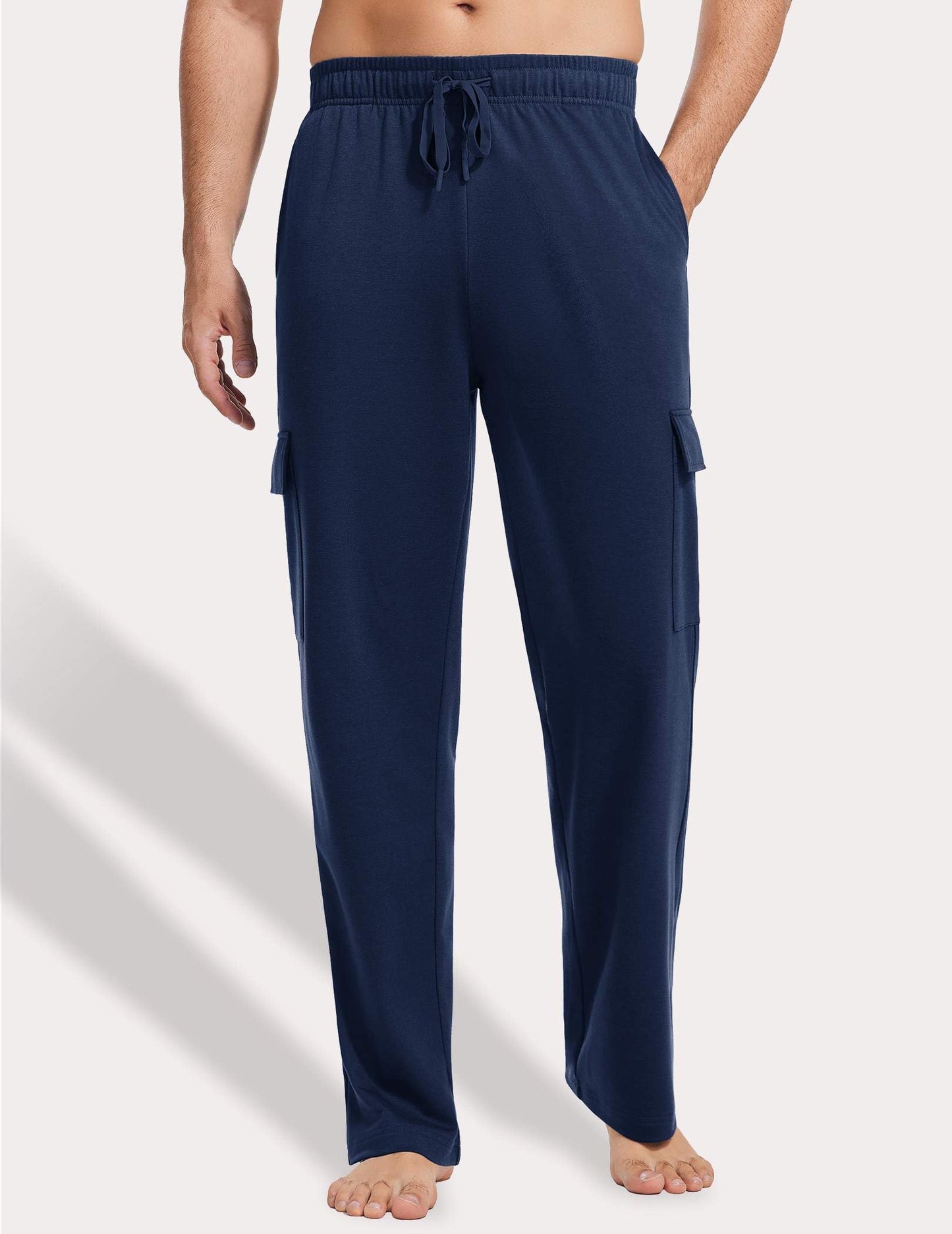 PINSPARK Cargo Sweatpants for Men with Pockets Open Bottom Baggy Cotton Sweatpants Lightweight Lounge Sweat Pants for Yoga