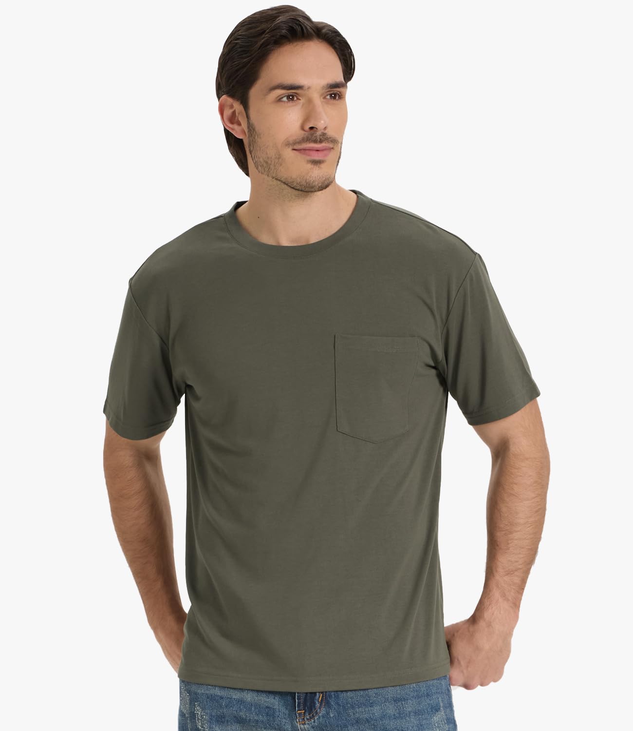 BAMBOO COOL Men's Pocket T-Shirts Heavy Weight Moisture-Wicking Tee Shirts Crewneck Short Sleeve T Shirts