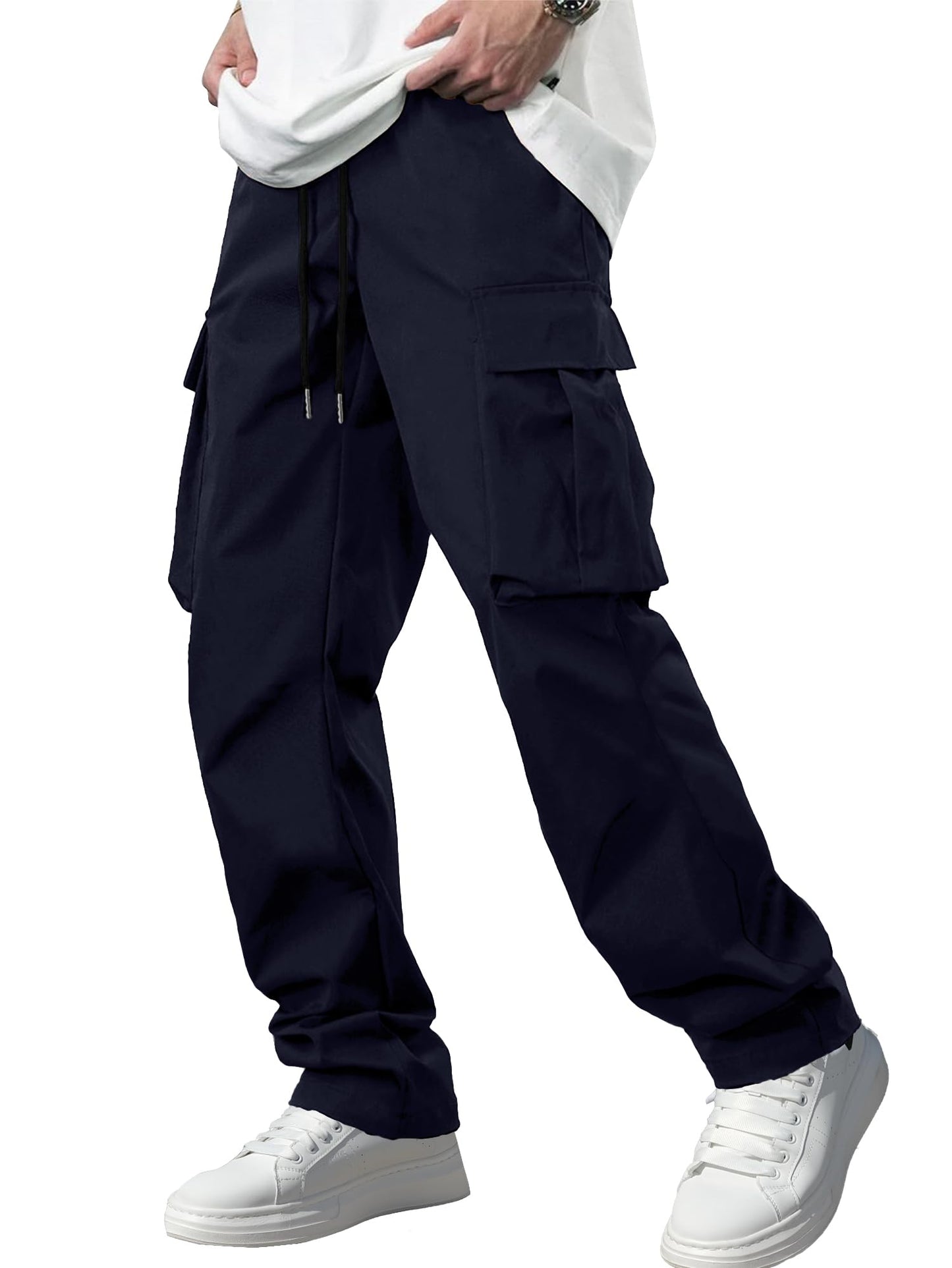Comdecevis Men's Casual Cargo Pants Workout Joggers Stretch Sweatpants Hiking Drawstring Tactical Pants with Multi Pockets