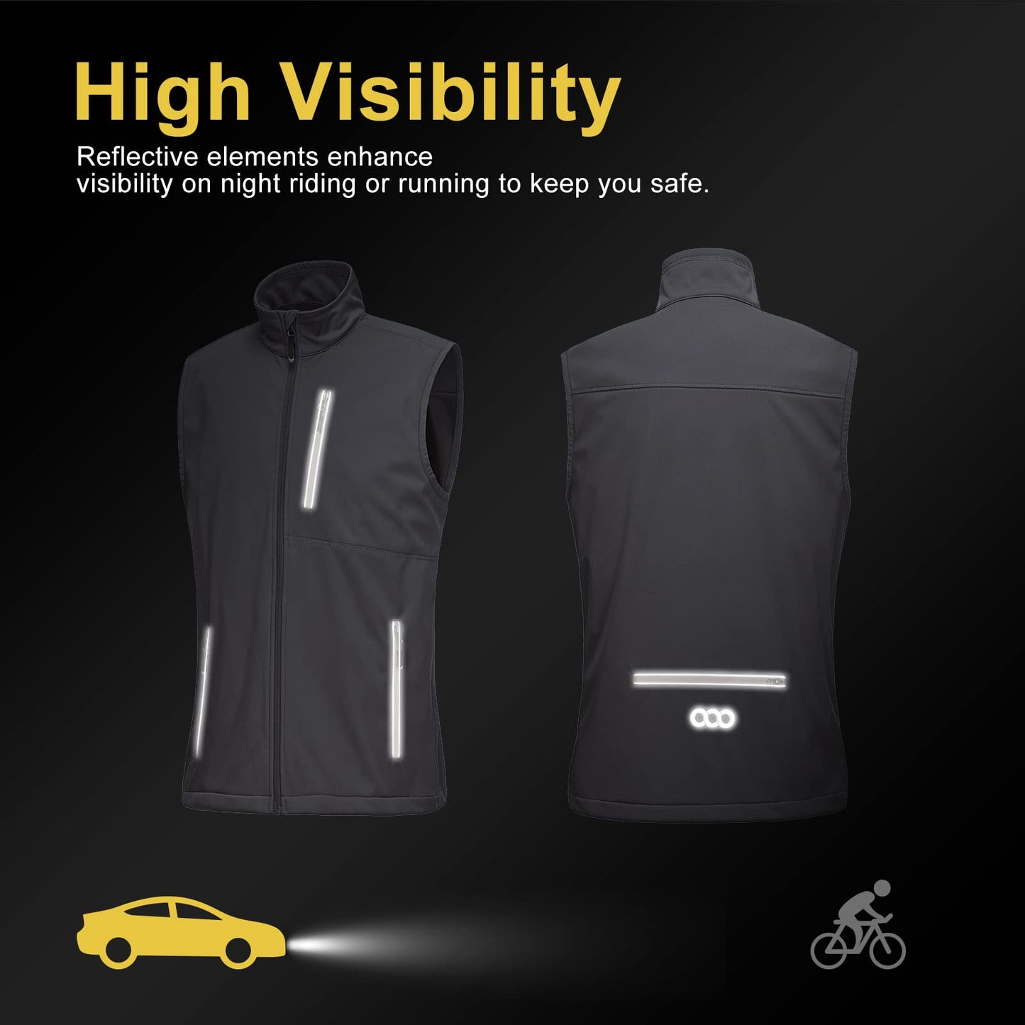 33,000ft Men's Windproof Lightweight Golf Vest Outerwear with Pockets, Softshell Sleeveless Jacket for Running Hiking Sports
