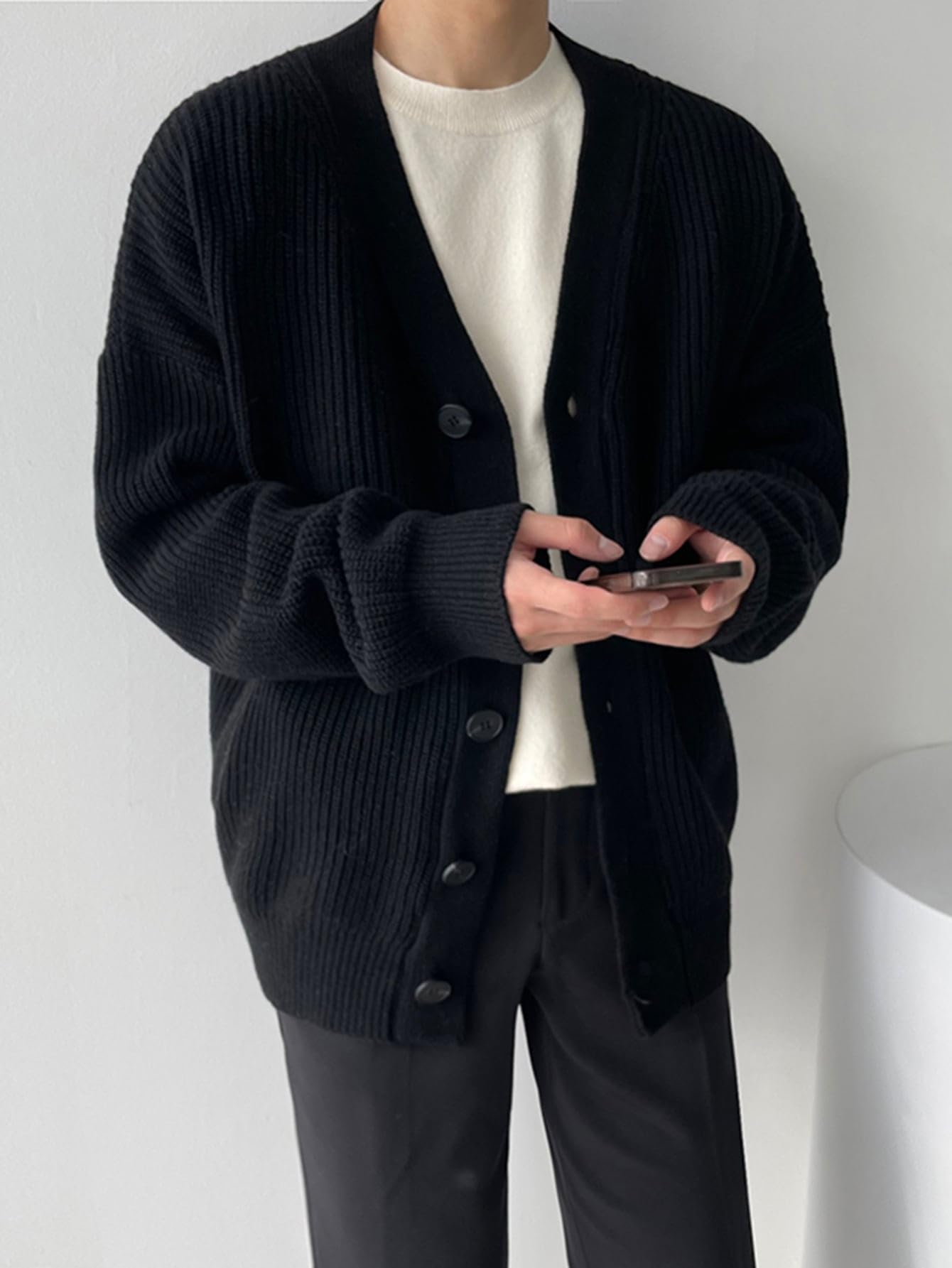 Floerns Men's Casual Long Sleeve Button Front V Neck Rib Knit Cardigan Sweaters