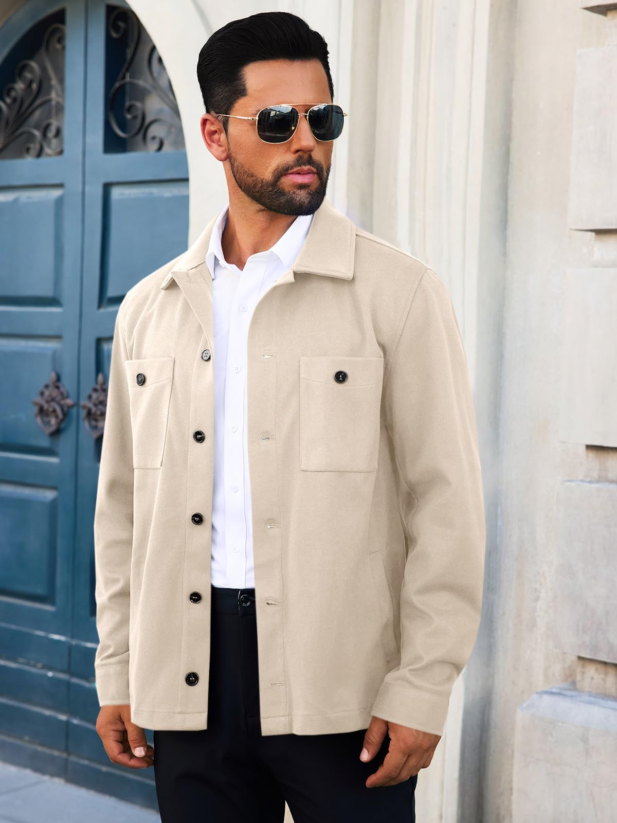 Runcati Mens Lightweight Shirt Jacket Button Down Long Sleeve Shacket Casual Fall Warm Work Stylish Jackets with Pocket