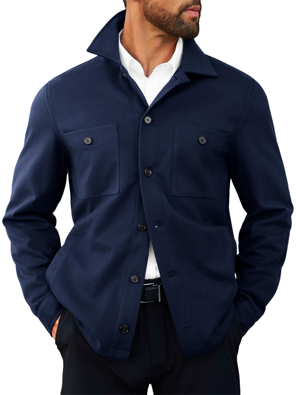Runcati Mens Lightweight Shirt Jacket Button Down Long Sleeve Shacket Casual Fall Warm Work Stylish Jackets with Pocket
