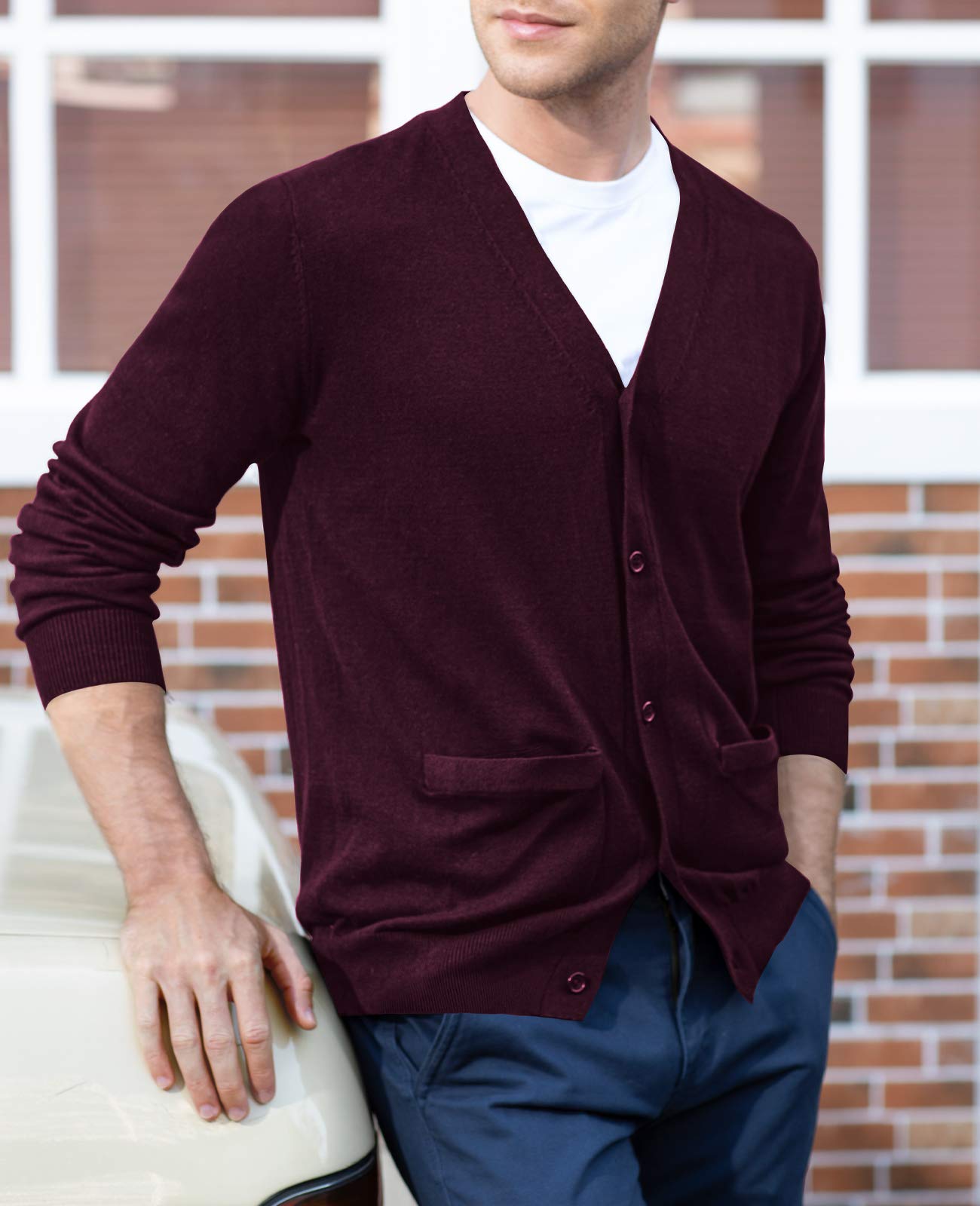QUALFORT Men's 100% Cotton Cardigan Sweater Casual V-Neck Button Down Knitted Outerwear with Pockets Fall Fashion 2025