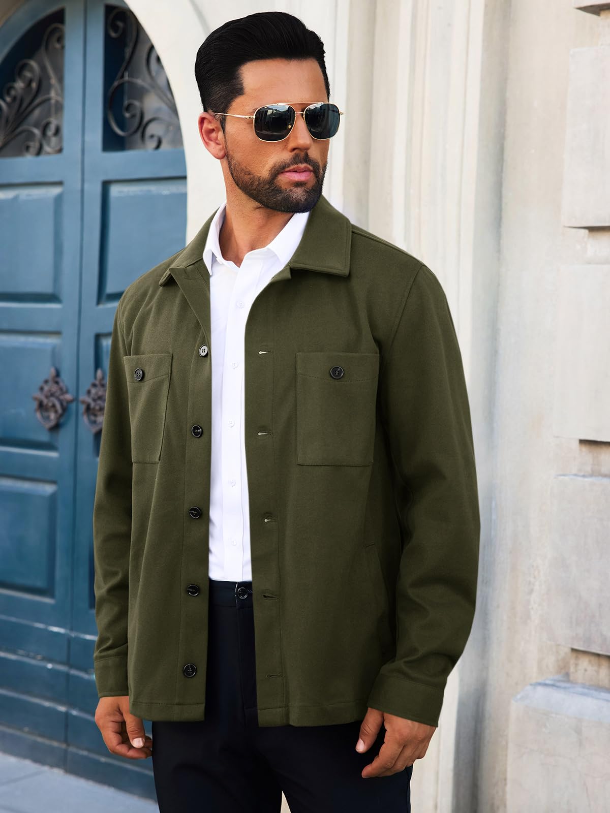 Runcati Mens Lightweight Shirt Jacket Button Down Long Sleeve Shacket Casual Fall Warm Work Stylish Jackets with Pocket