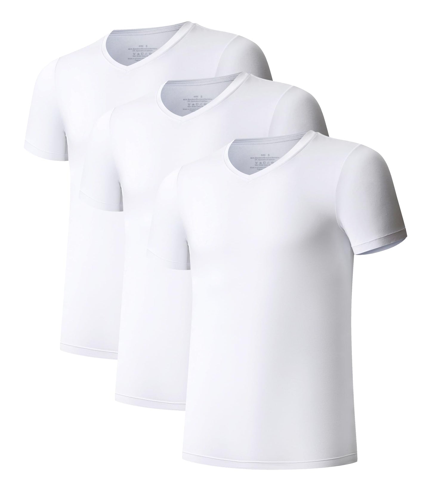 COLORFULLEAF Men's Undershirts Bamboo Rayon Short Sleeve Crewneck/V-Neck Tees Slim-fit T-Shirts 3 or 5 Pack