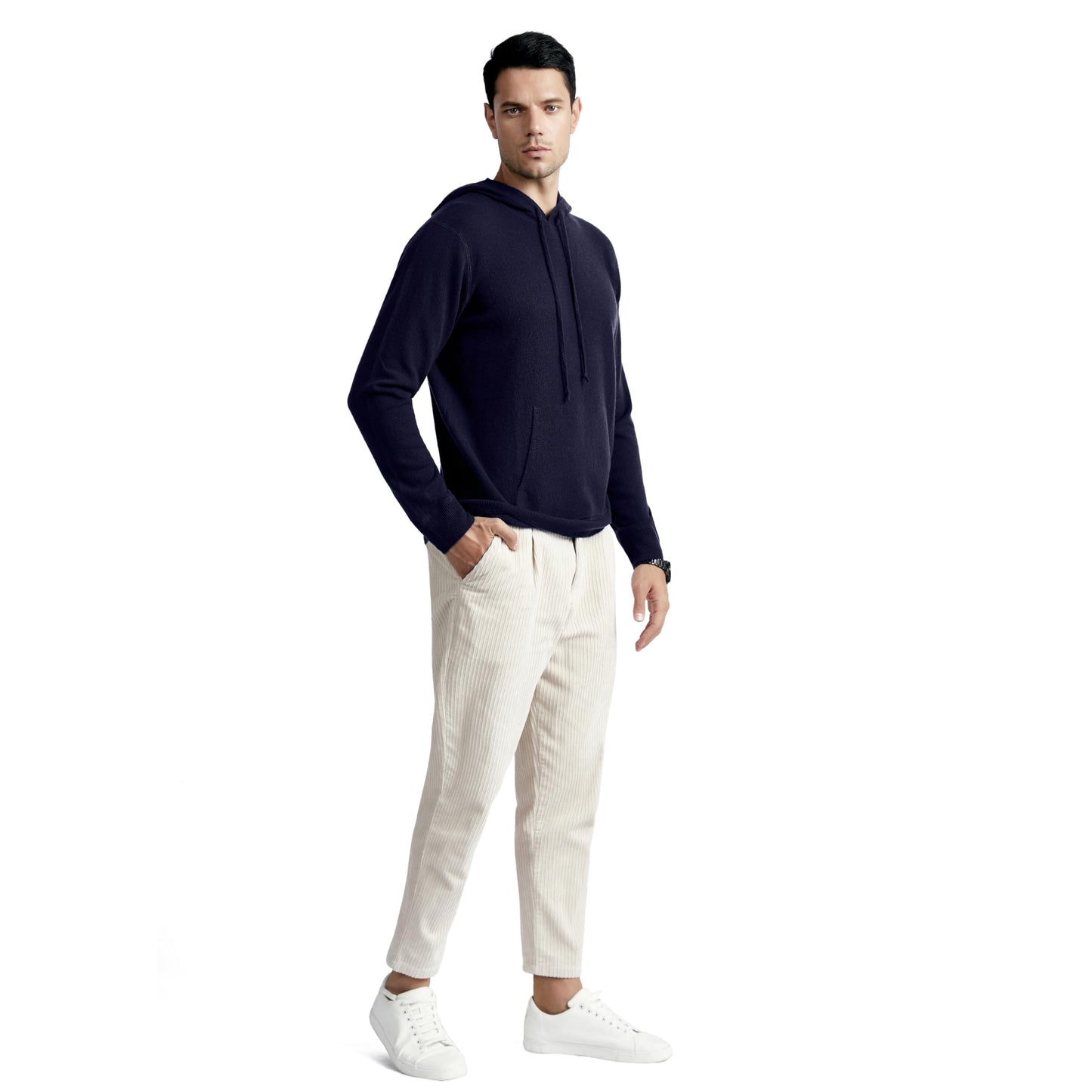 BEYOND FASHION Men's Sweater Pocket Hoodie Pullover - 100% Pure Cashmere
