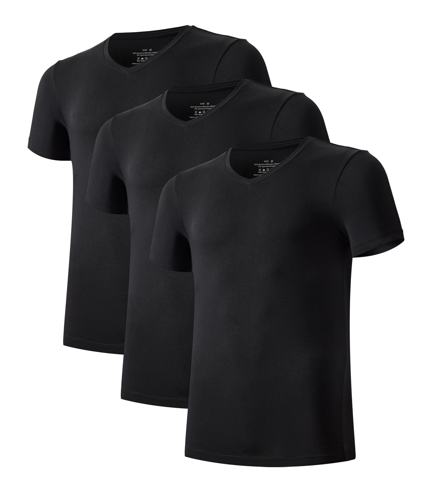 COLORFULLEAF Men's Undershirts Bamboo Rayon Short Sleeve Crewneck/V-Neck Tees Slim-fit T-Shirts 3 or 5 Pack