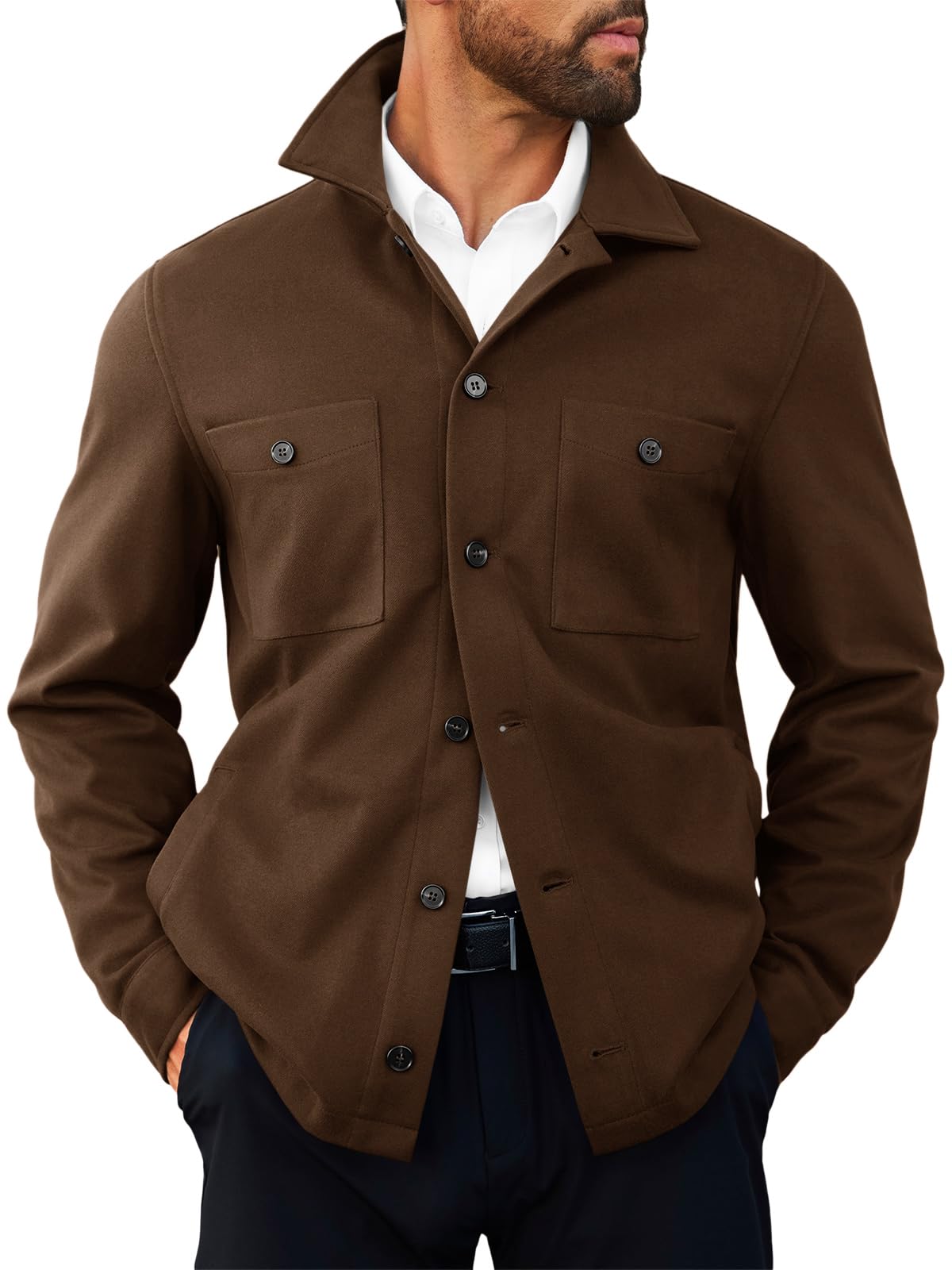 Runcati Mens Lightweight Shirt Jacket Button Down Long Sleeve Shacket Casual Fall Warm Work Stylish Jackets with Pocket
