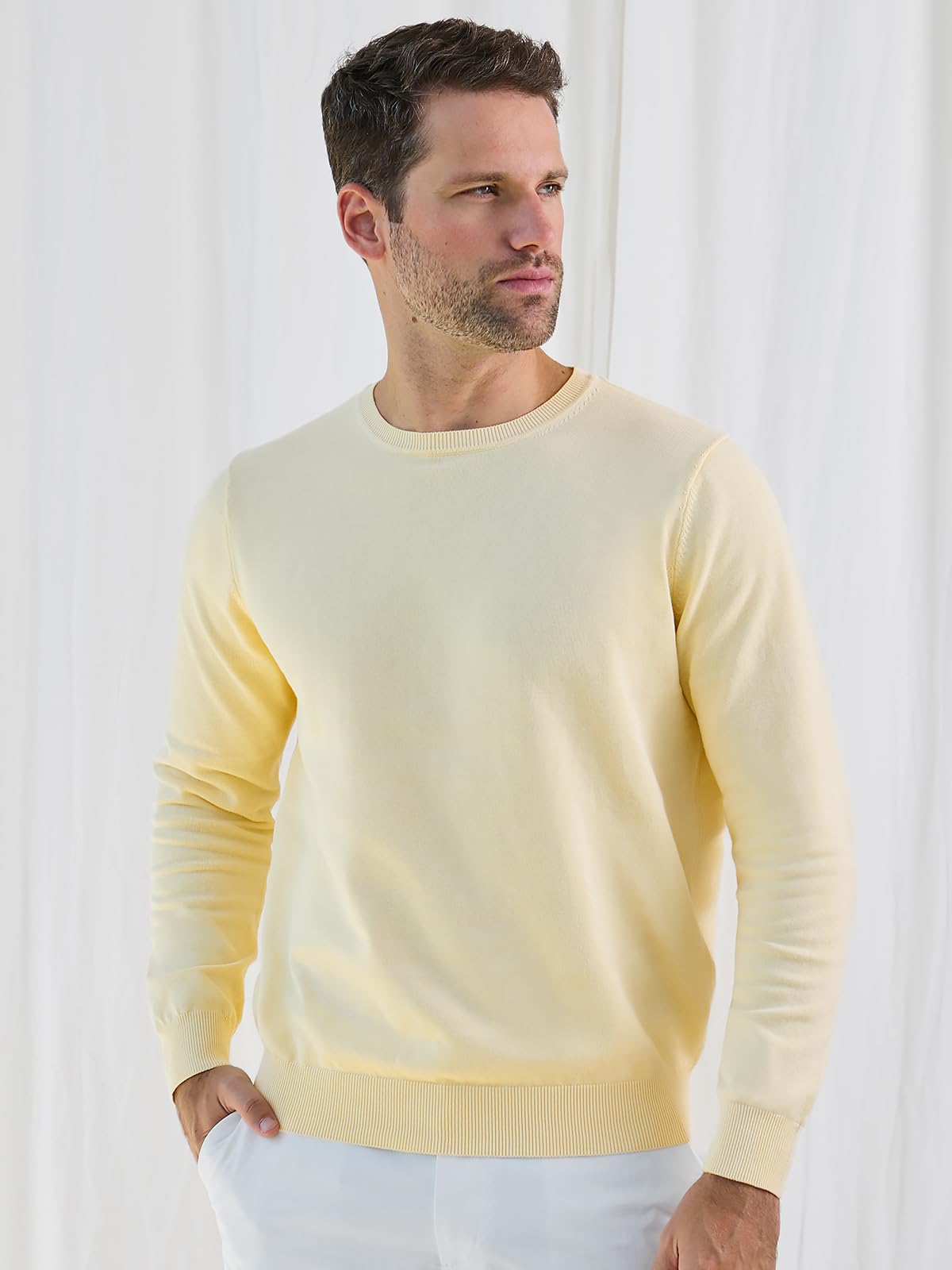 Pure BCI Cotton Lightweight Sweater for Men Crewneck T-Shirts Casual Long Sleeve Knit Pullover Fall Spring